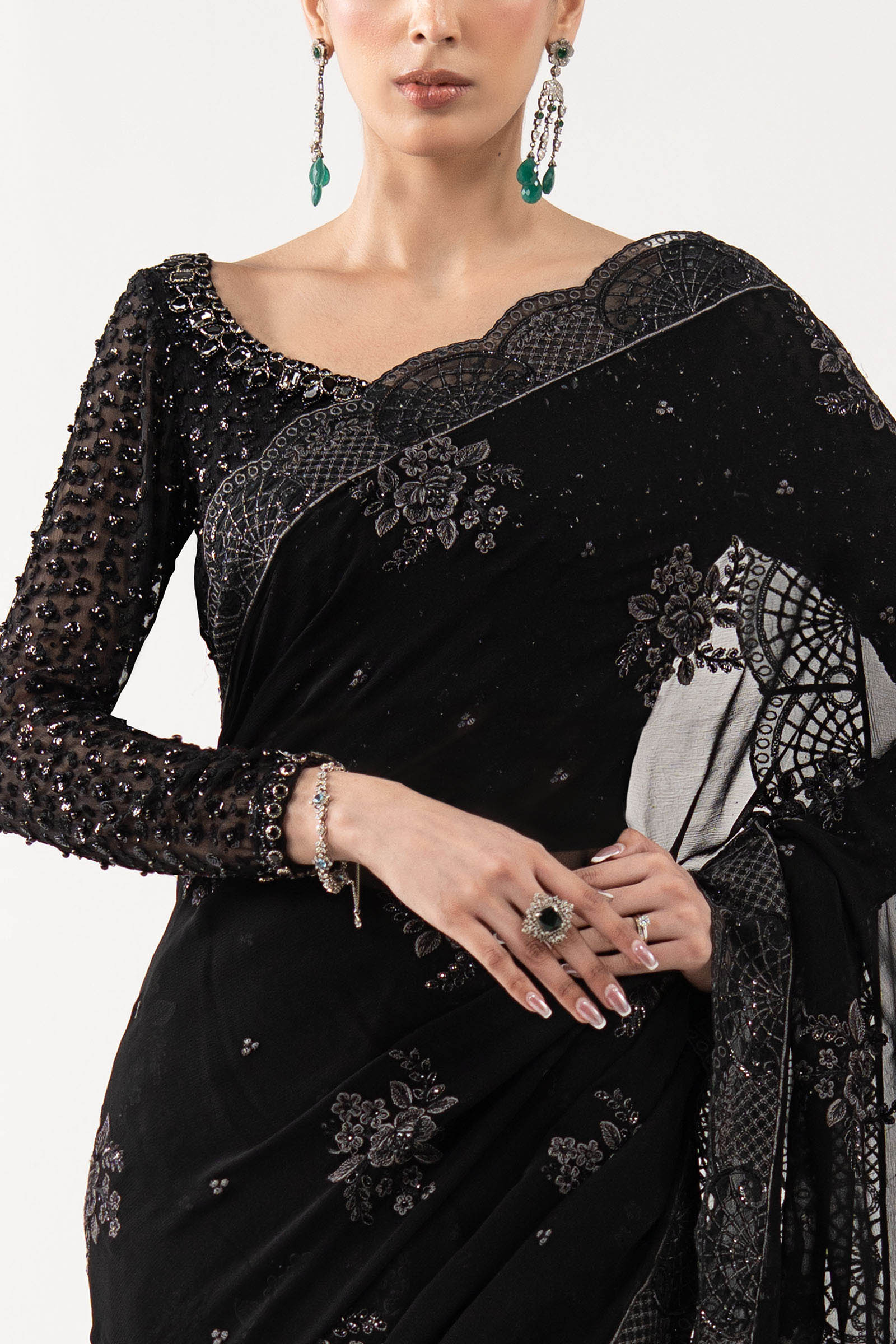 Embroidered Chiffon Saree - Image 6