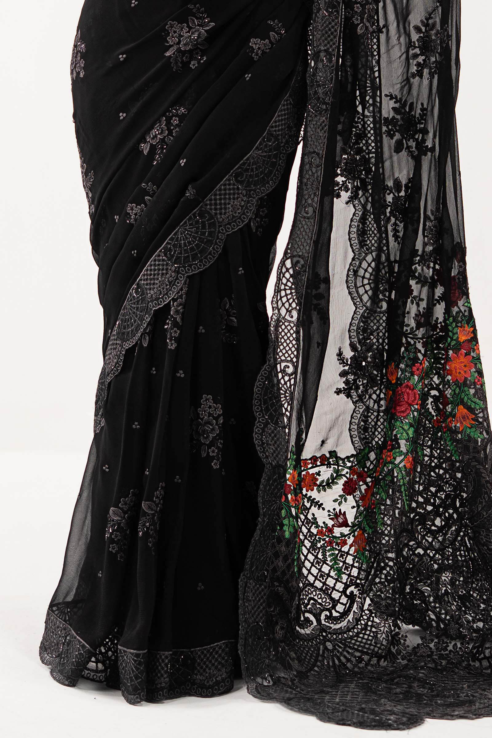 Embroidered Chiffon Saree - Image 8