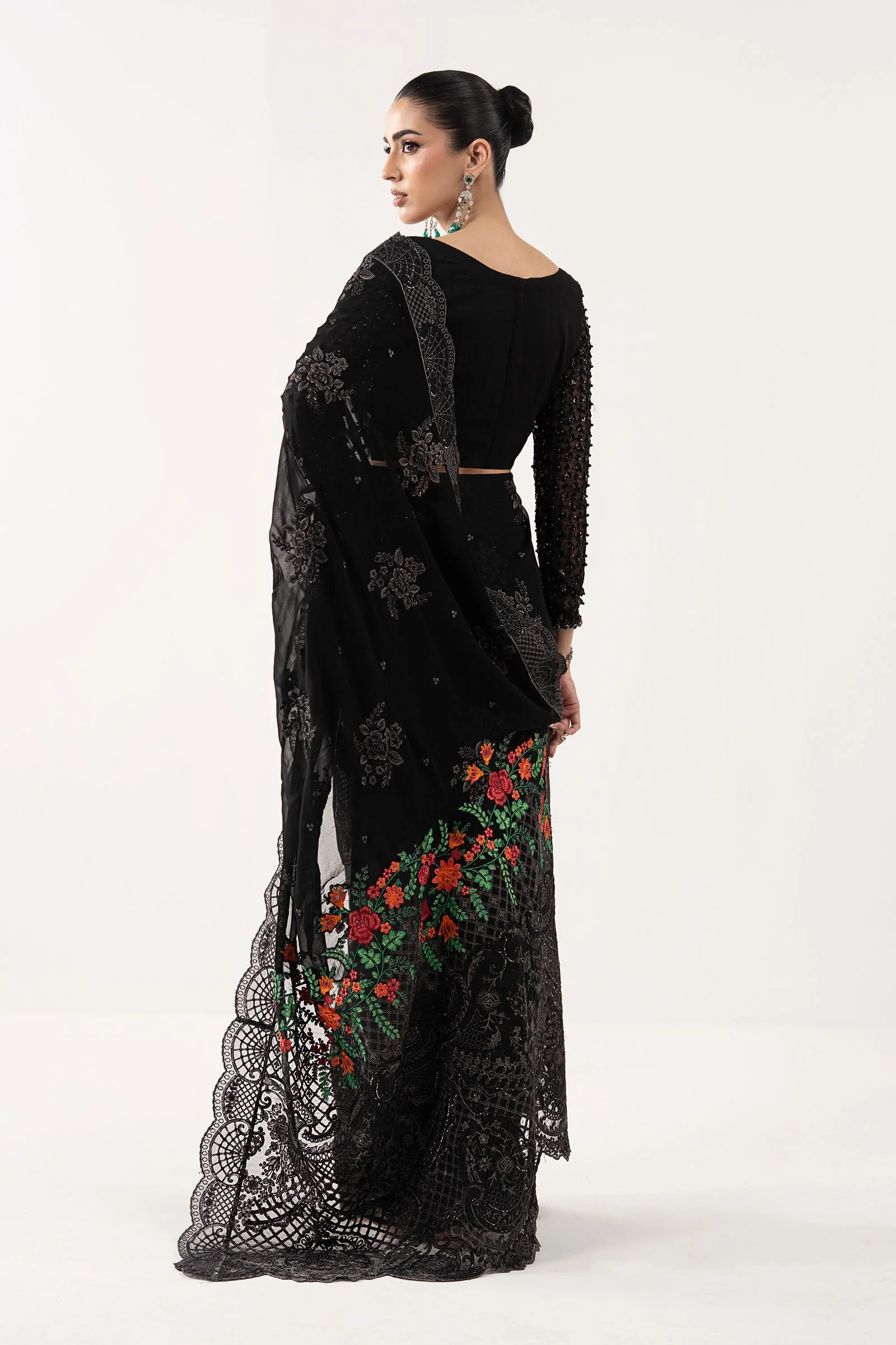 Embroidered Chiffon Saree - Image 9