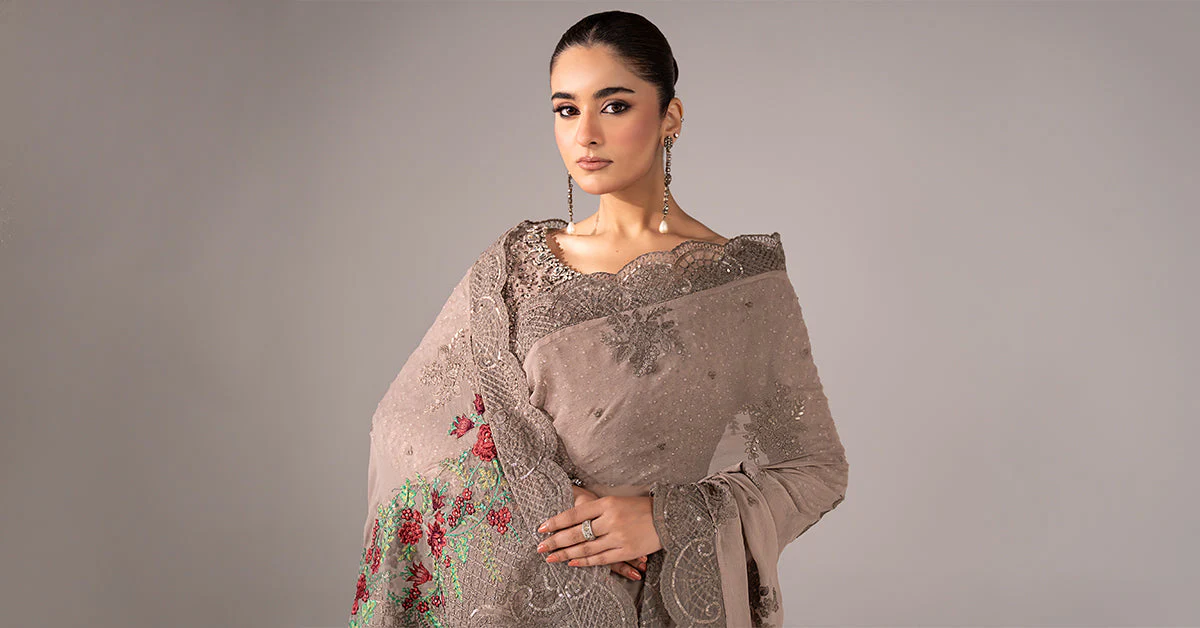 Embroidered Chiffon Saree - Image 10