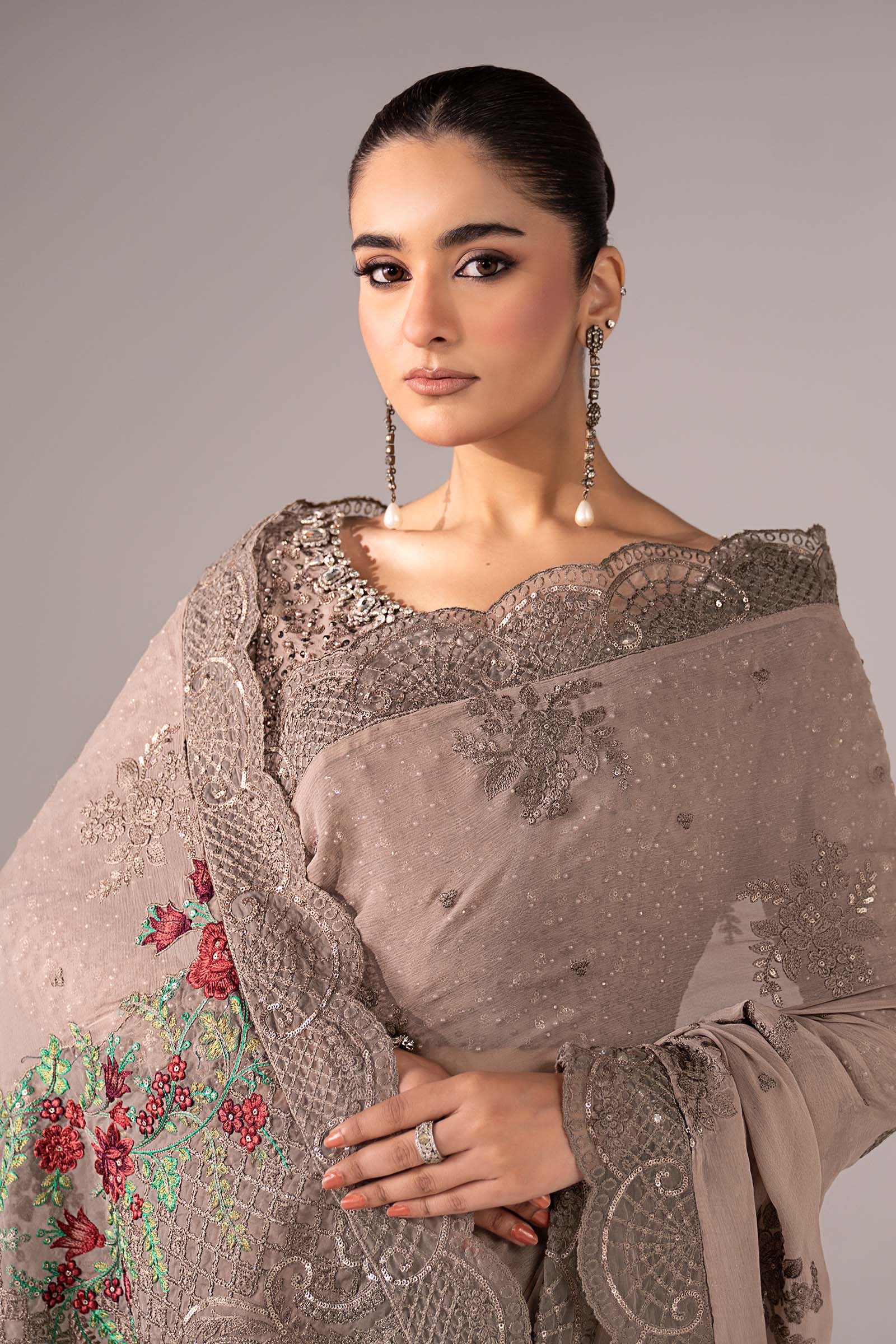 Embroidered Chiffon Saree - Image 3