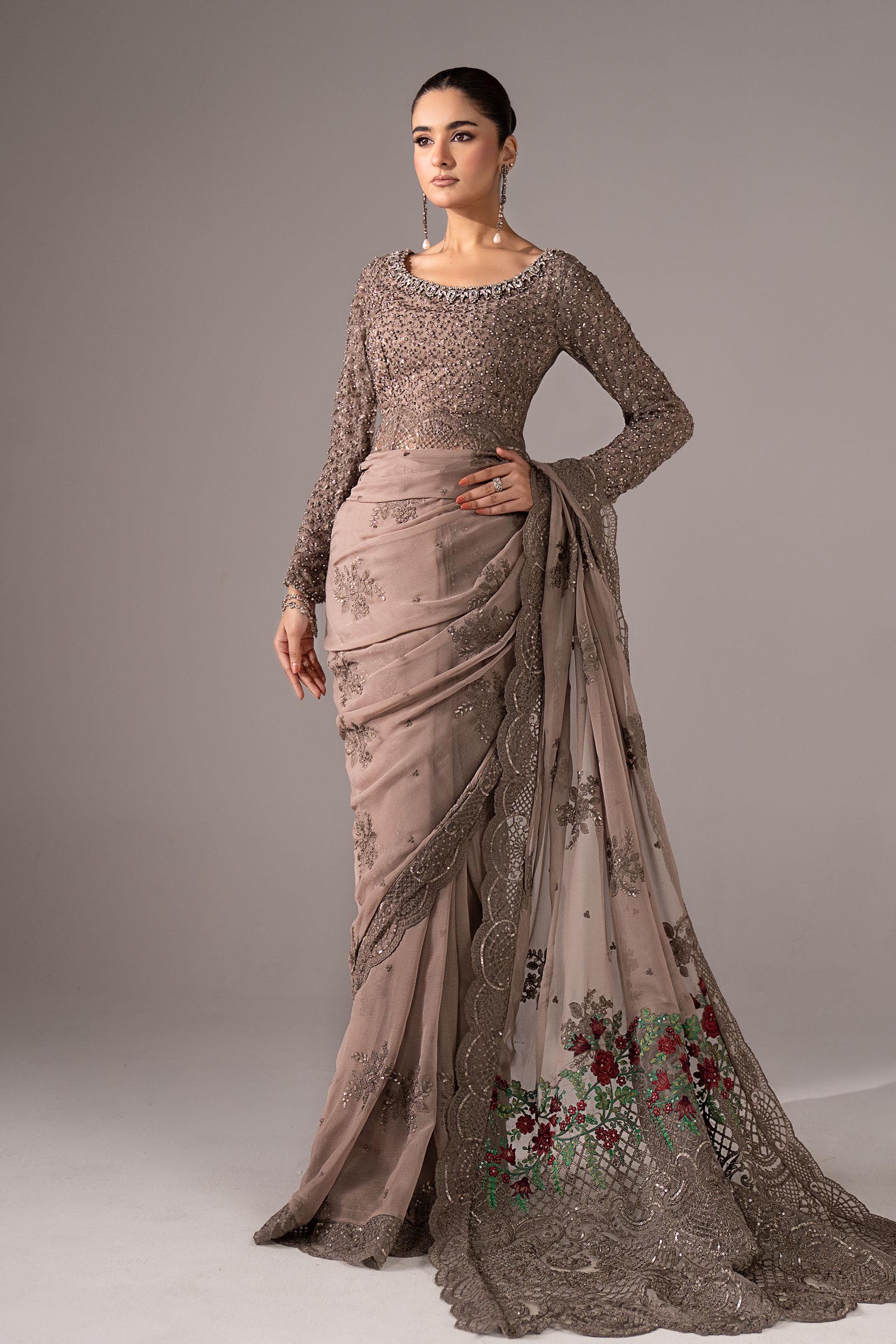 Embroidered Chiffon Saree - Image 4