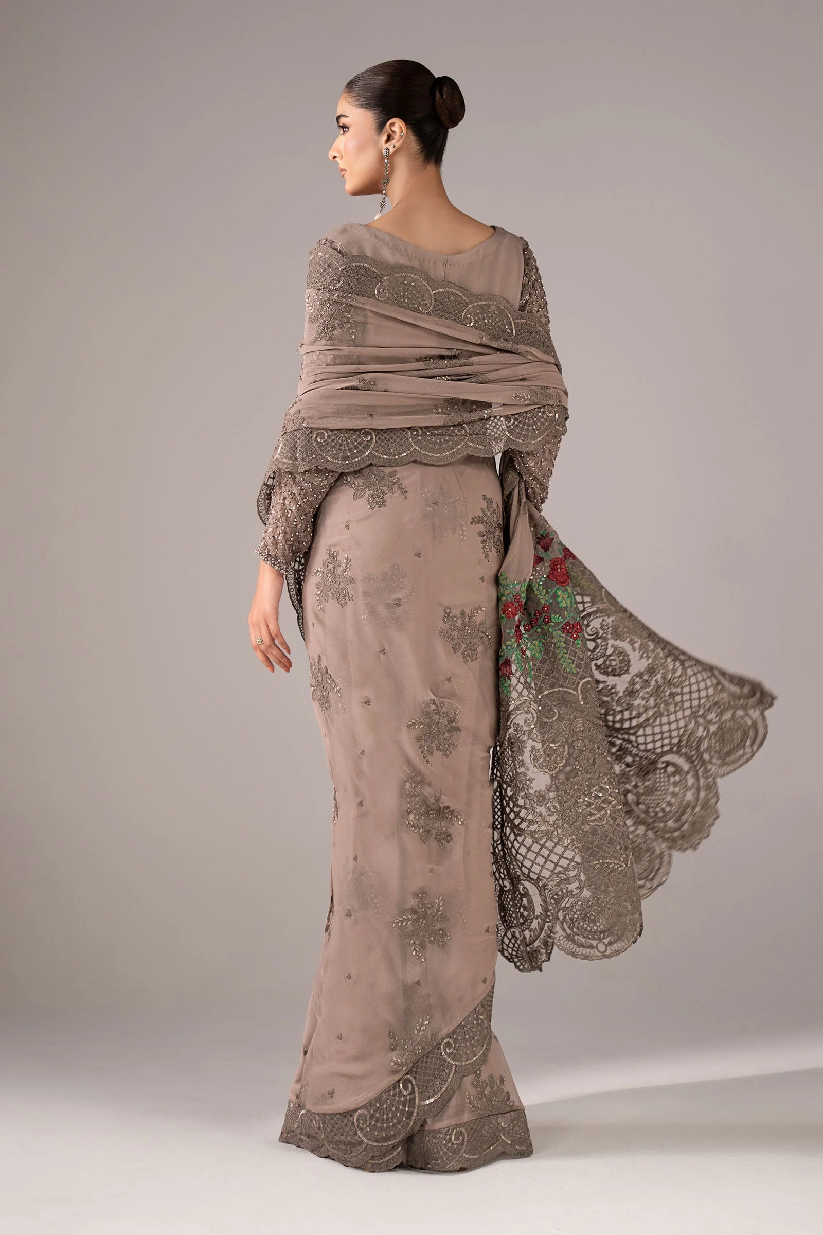 Embroidered Chiffon Saree - Image 9