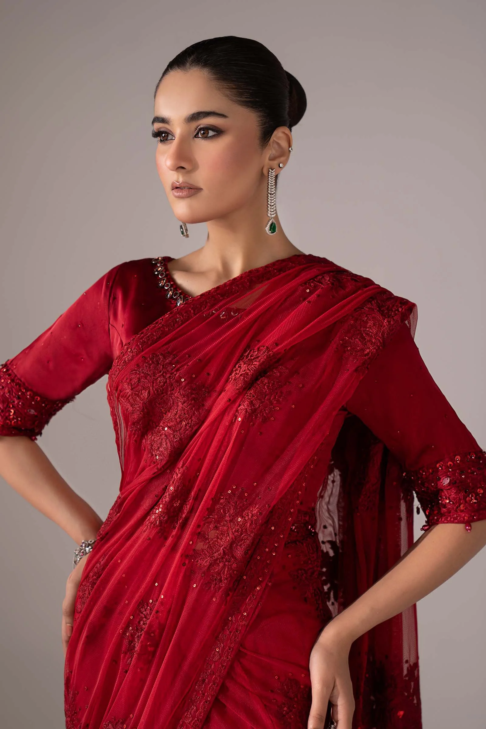 Embroidered Chiffon Saree - Image 3