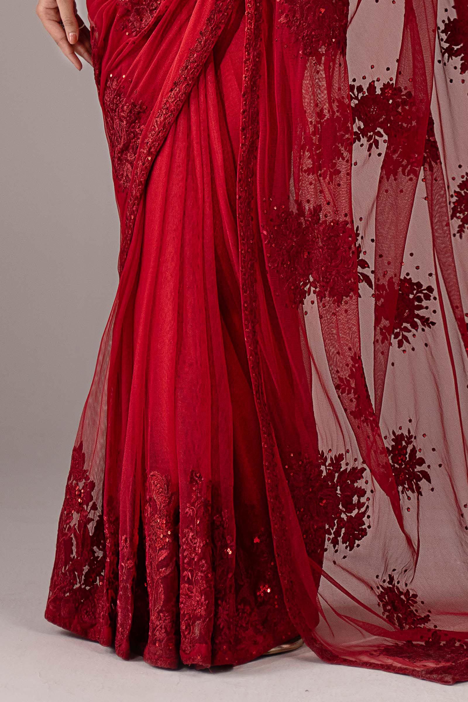 Embroidered Chiffon Saree - Image 5