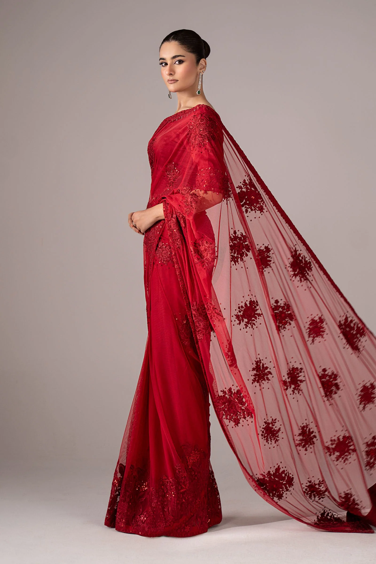 Embroidered Chiffon Saree - Image 6