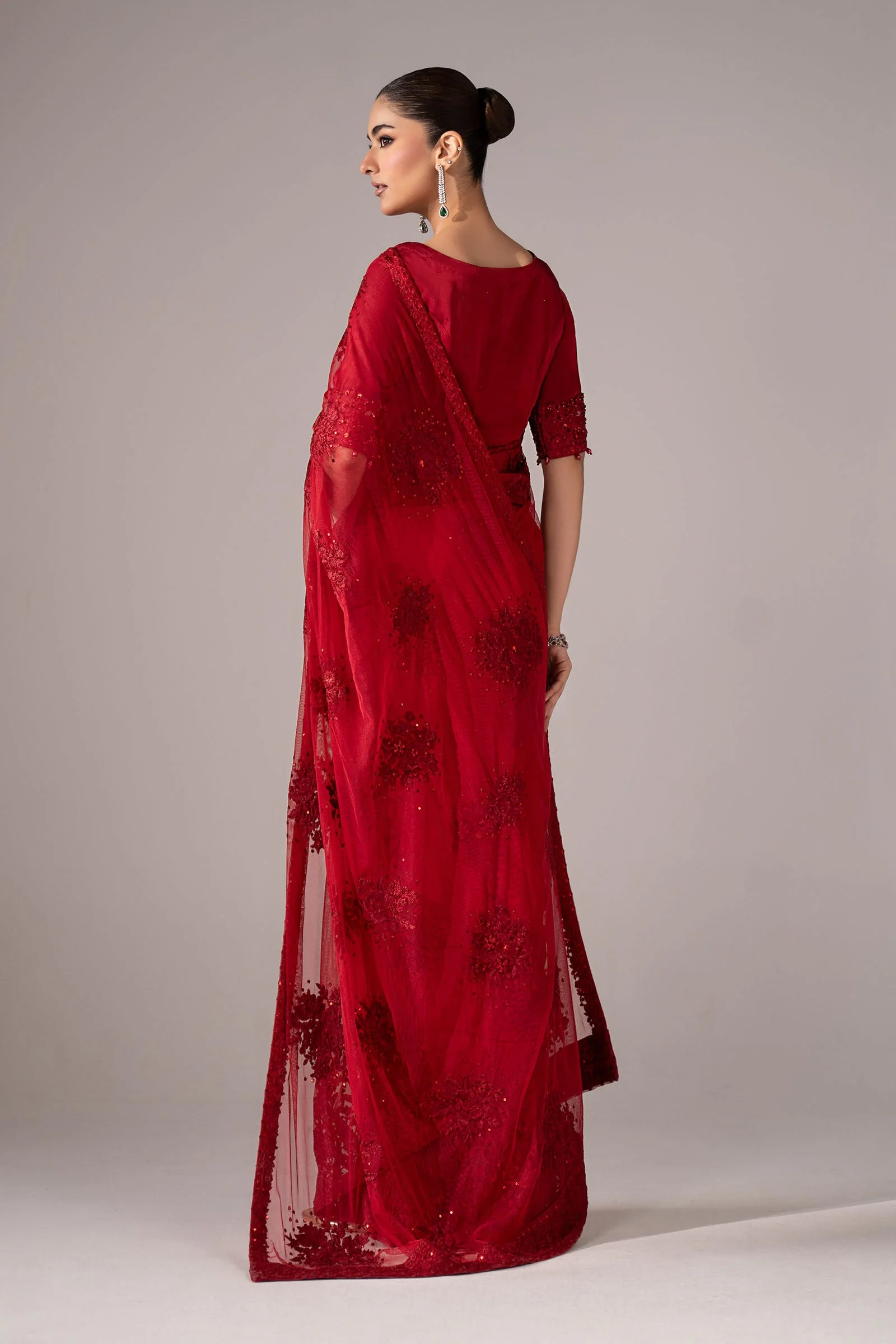 Embroidered Chiffon Saree - Image 7