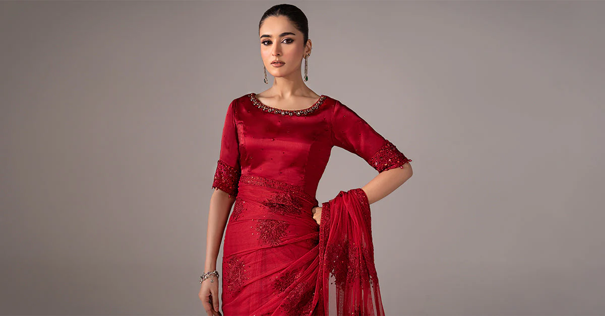 Embroidered Chiffon Saree - Image 8