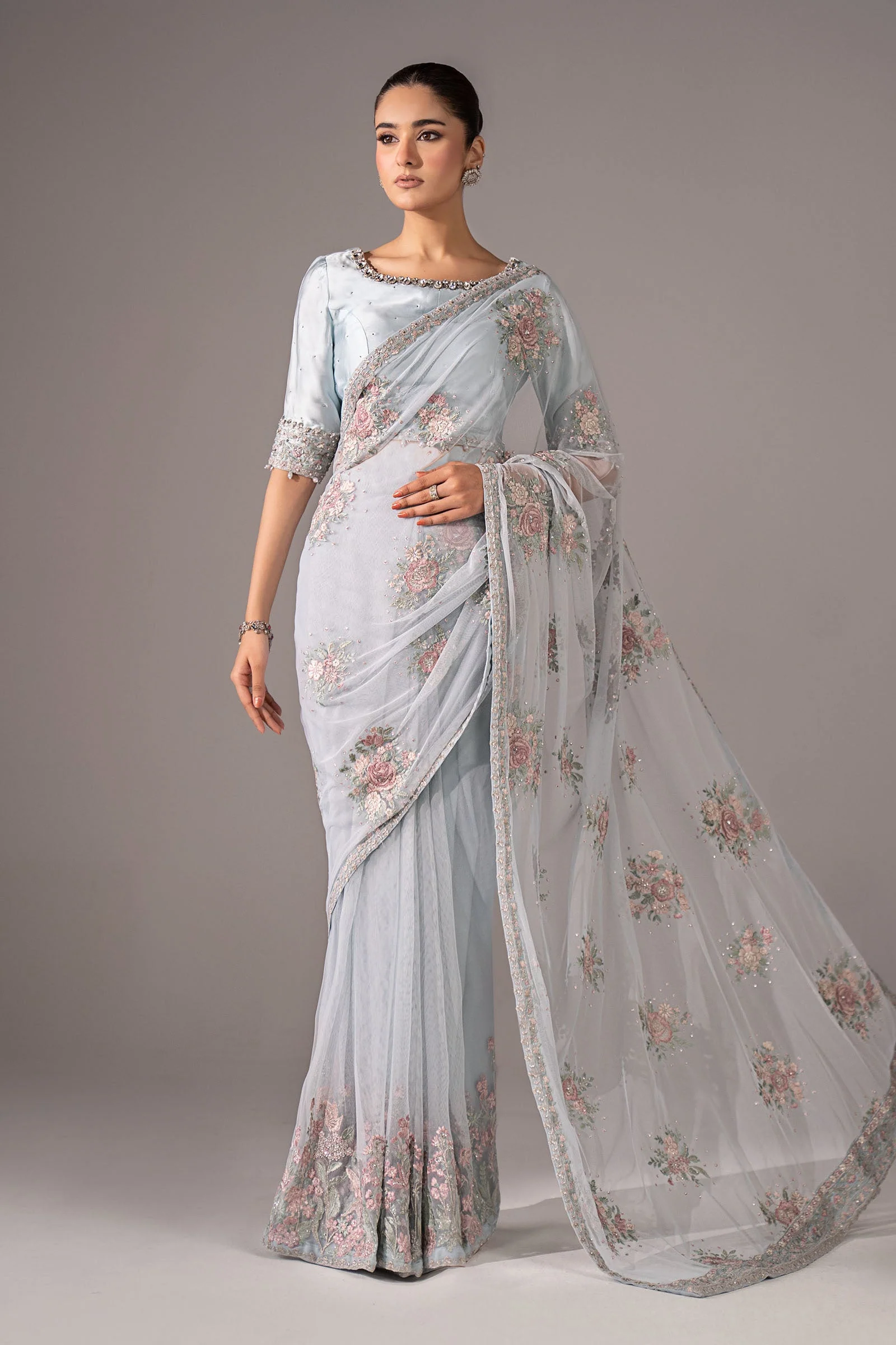 Embroidered Chiffon Saree