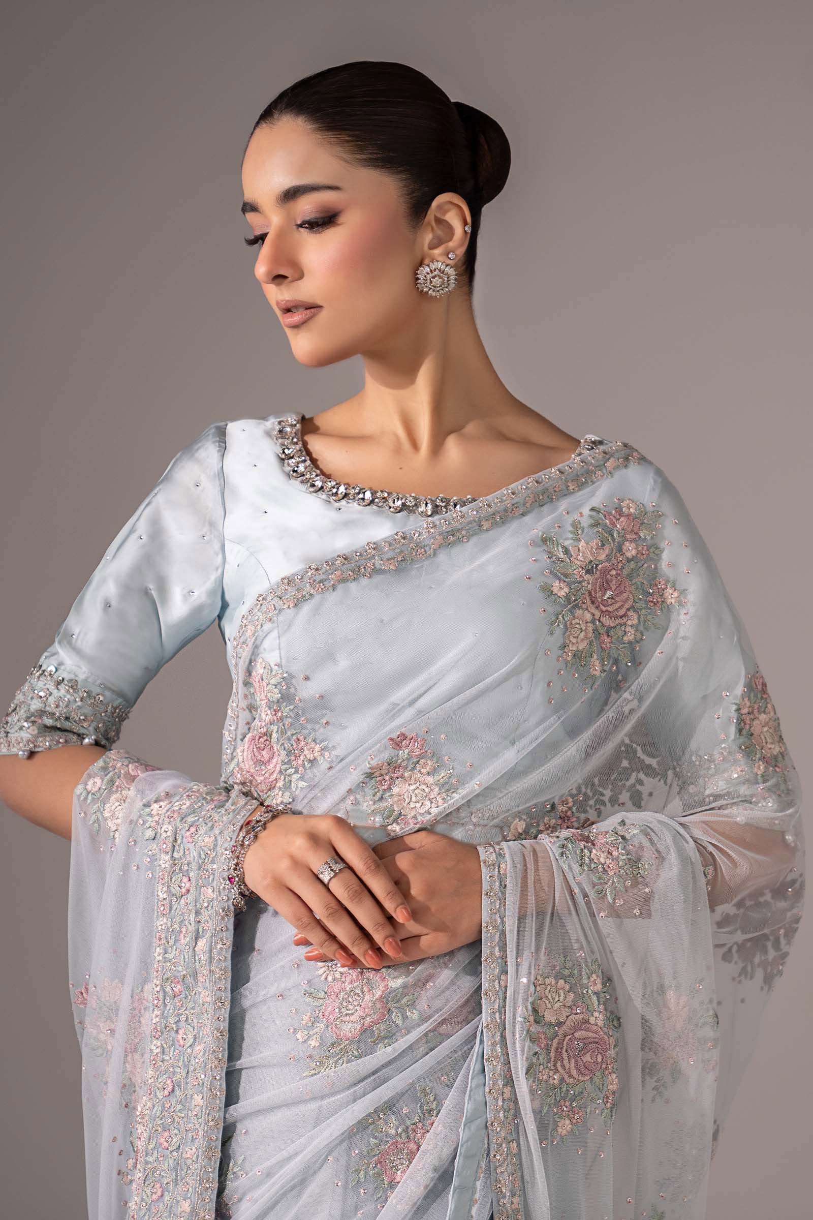 Embroidered Chiffon Saree - Image 2