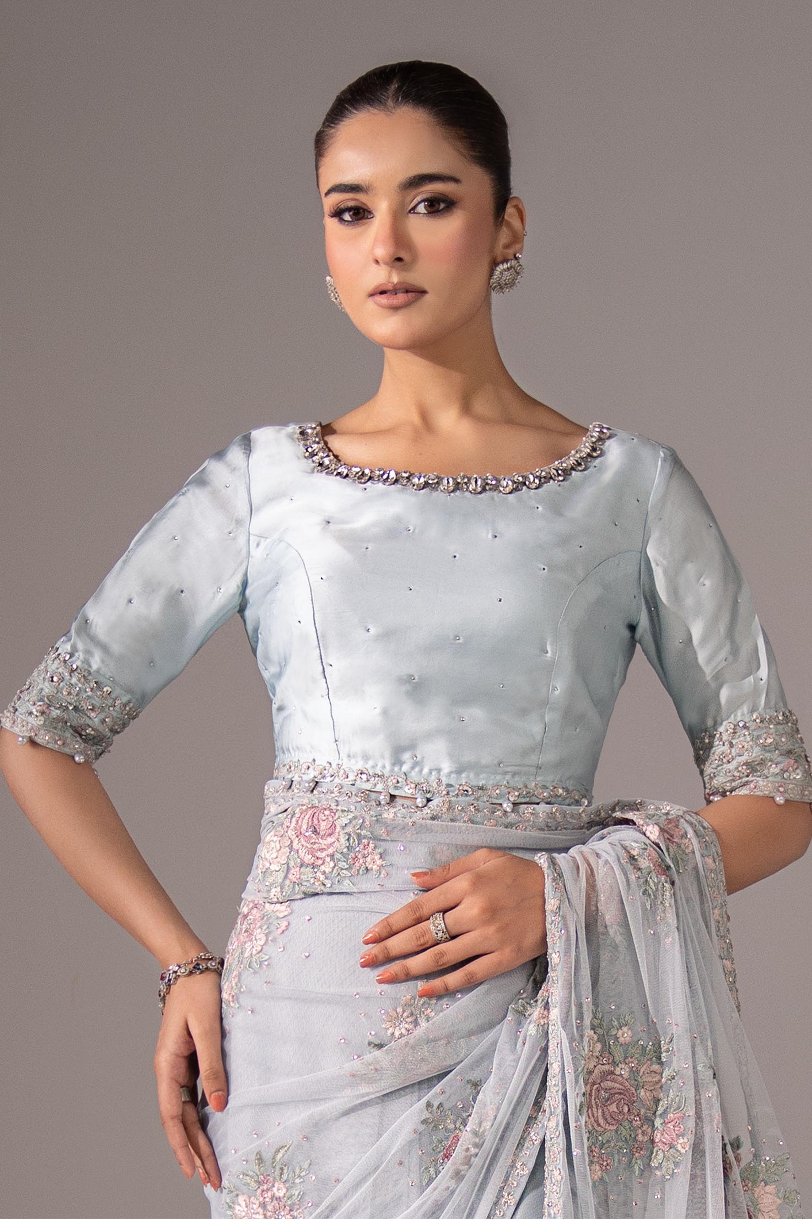 Embroidered Chiffon Saree - Image 3