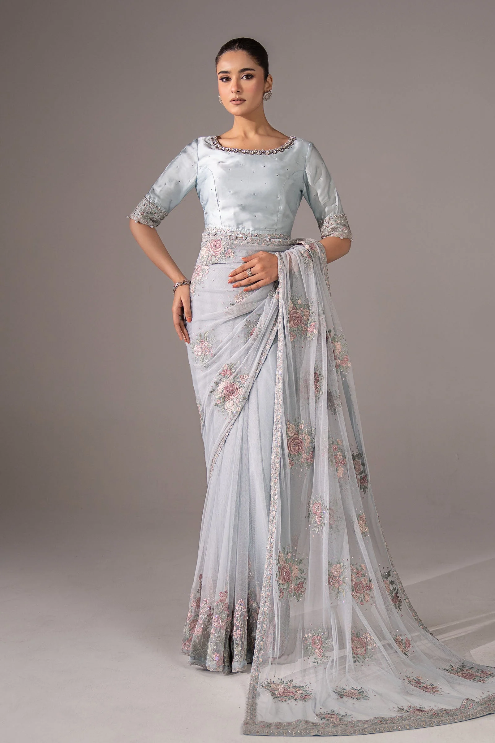 Embroidered Chiffon Saree - Image 4