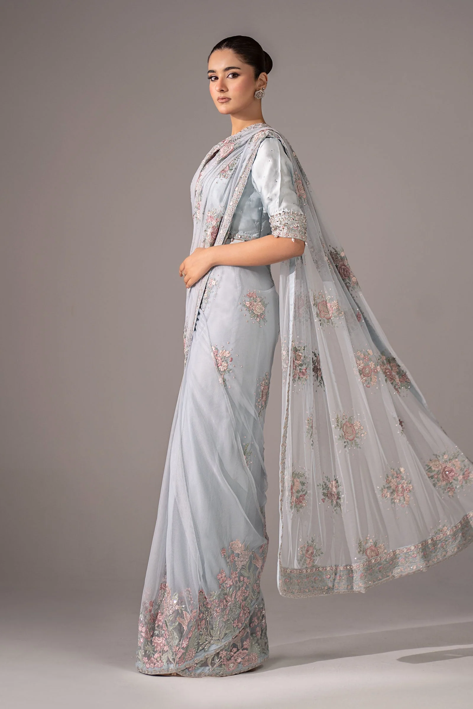 Embroidered Chiffon Saree - Image 5
