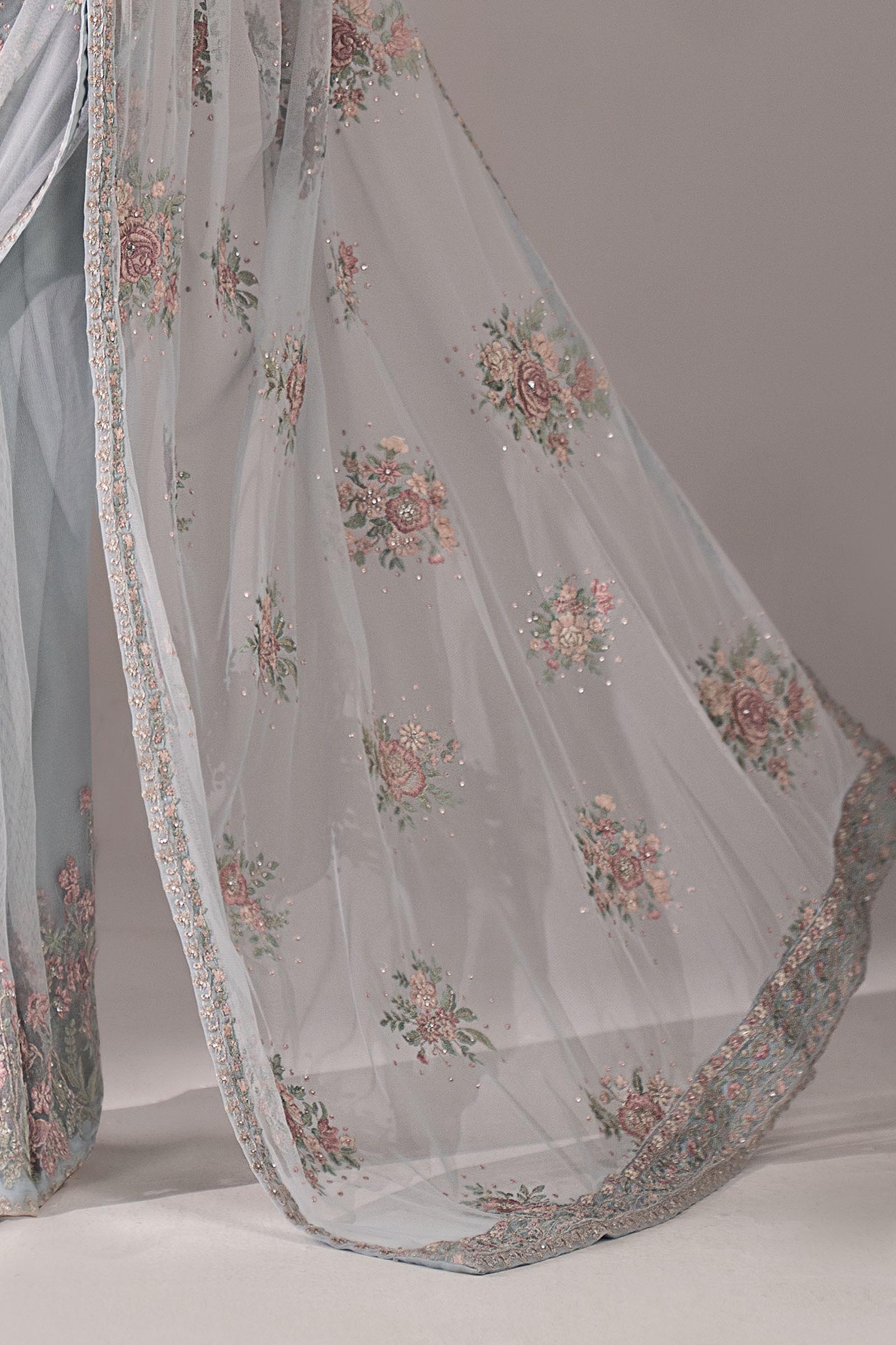 Embroidered Chiffon Saree - Image 6