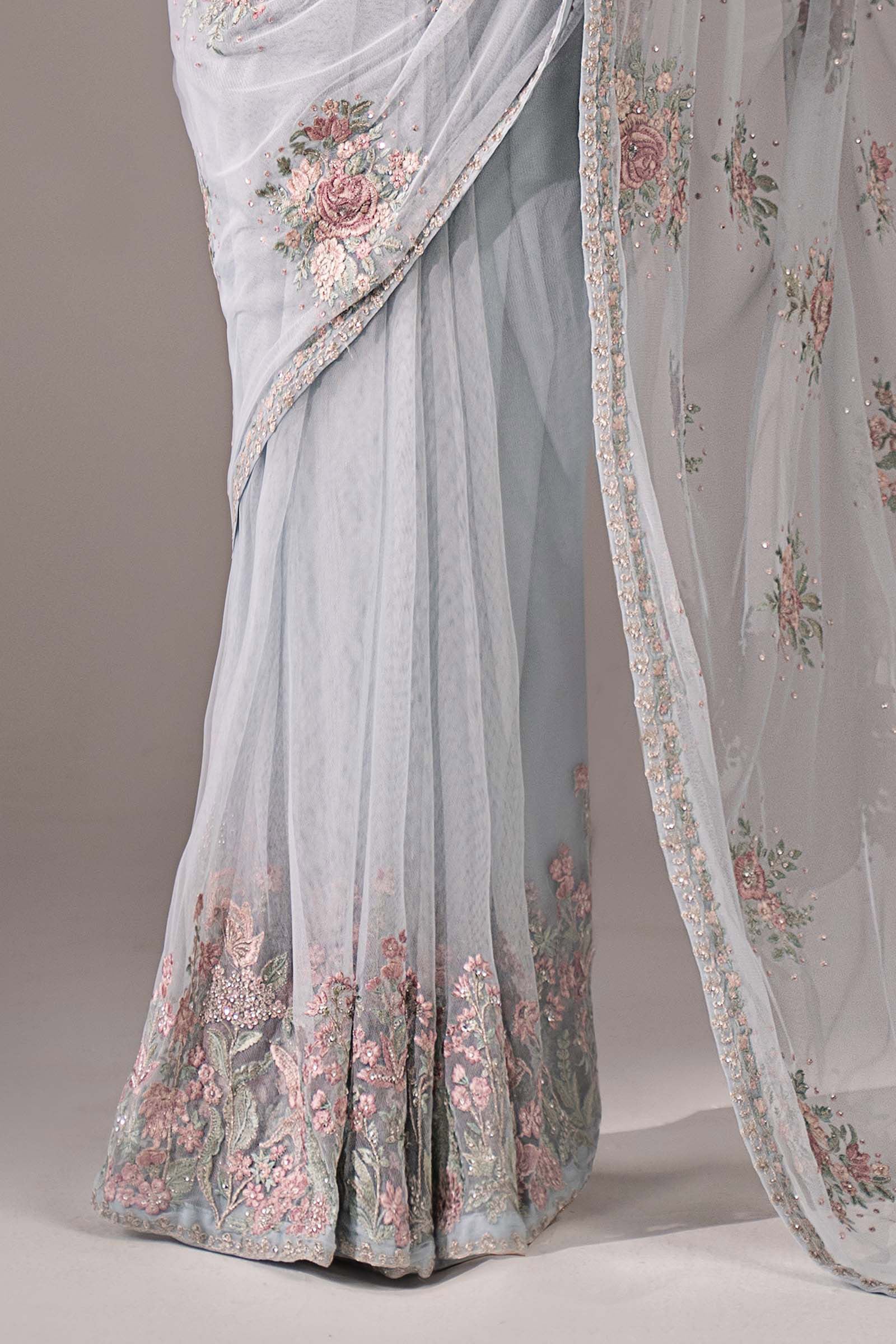 Embroidered Chiffon Saree - Image 7