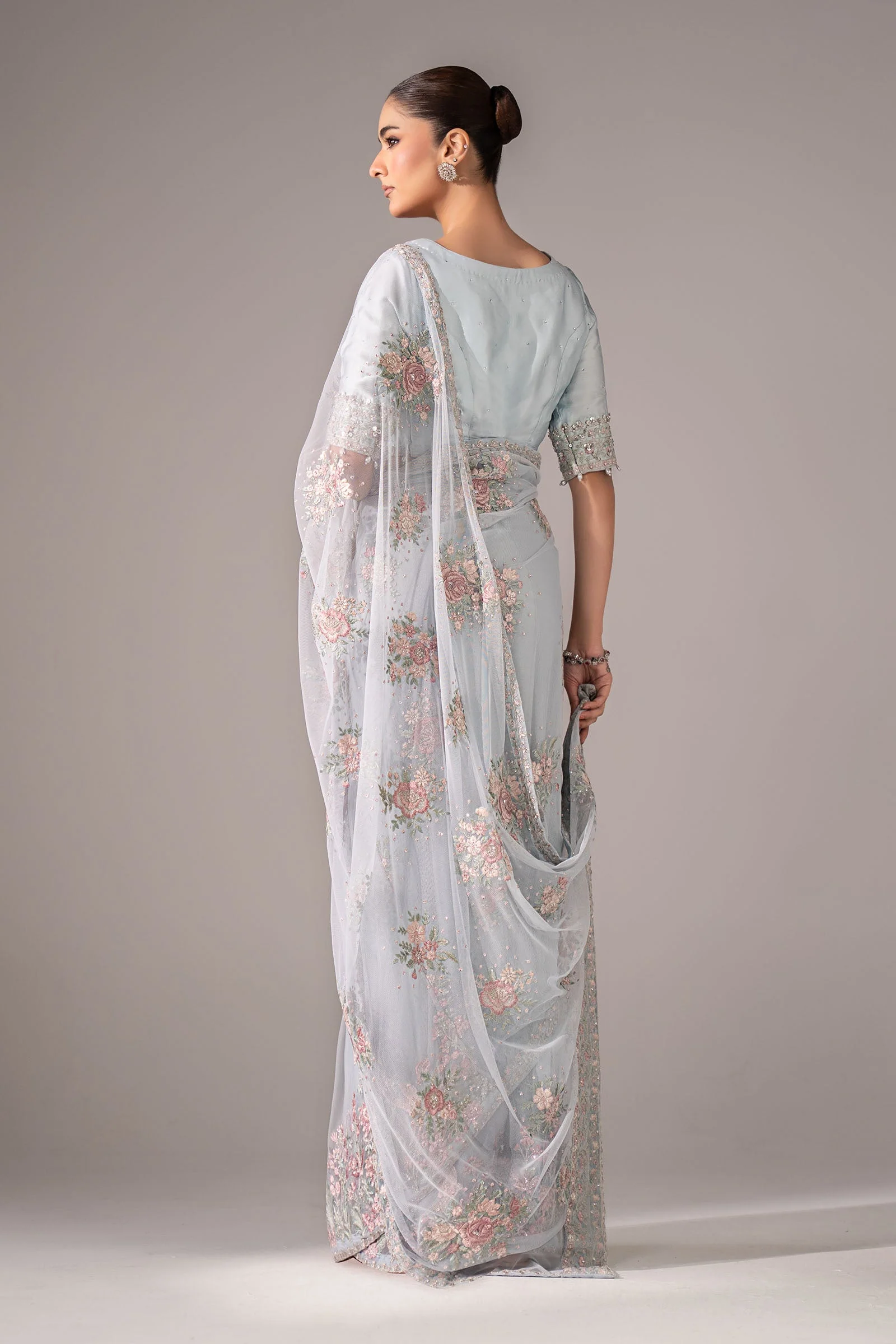 Embroidered Chiffon Saree - Image 8