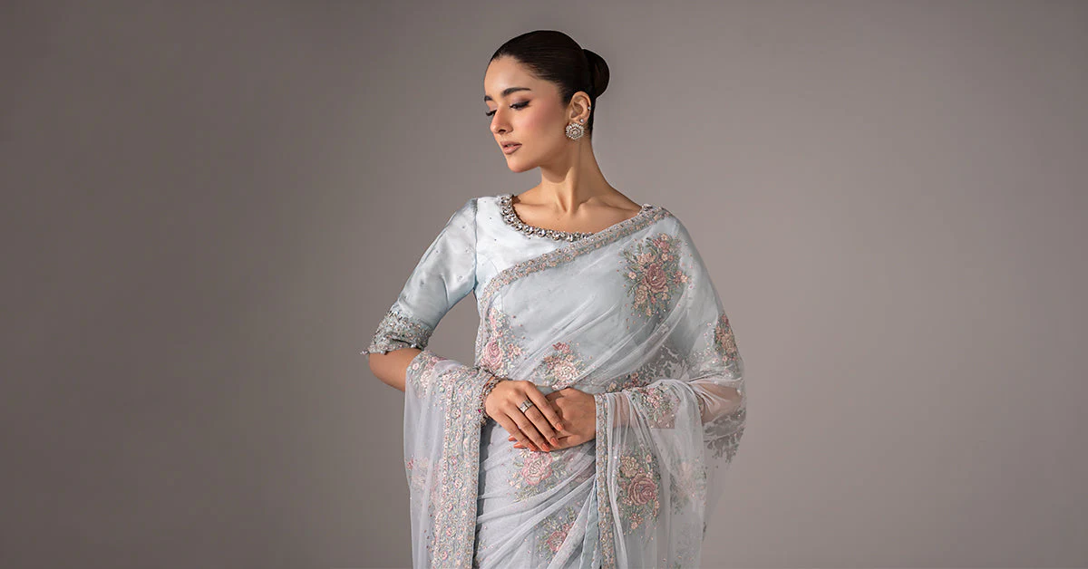 Embroidered Chiffon Saree - Image 9