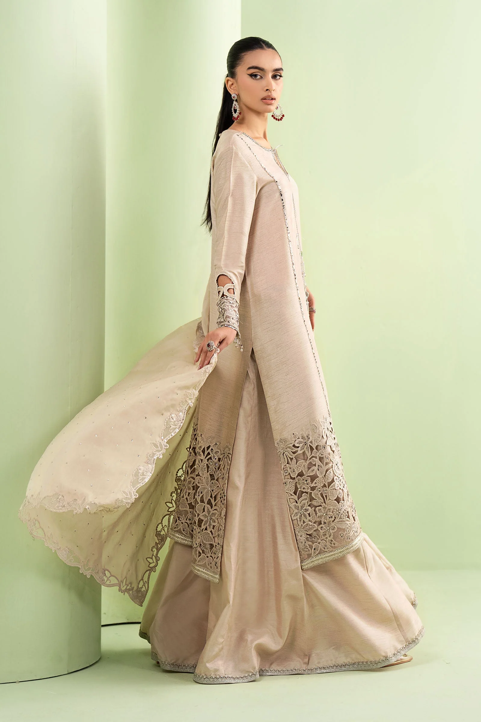 3 Piece Embroidered Raw Silk Suit - Image 6