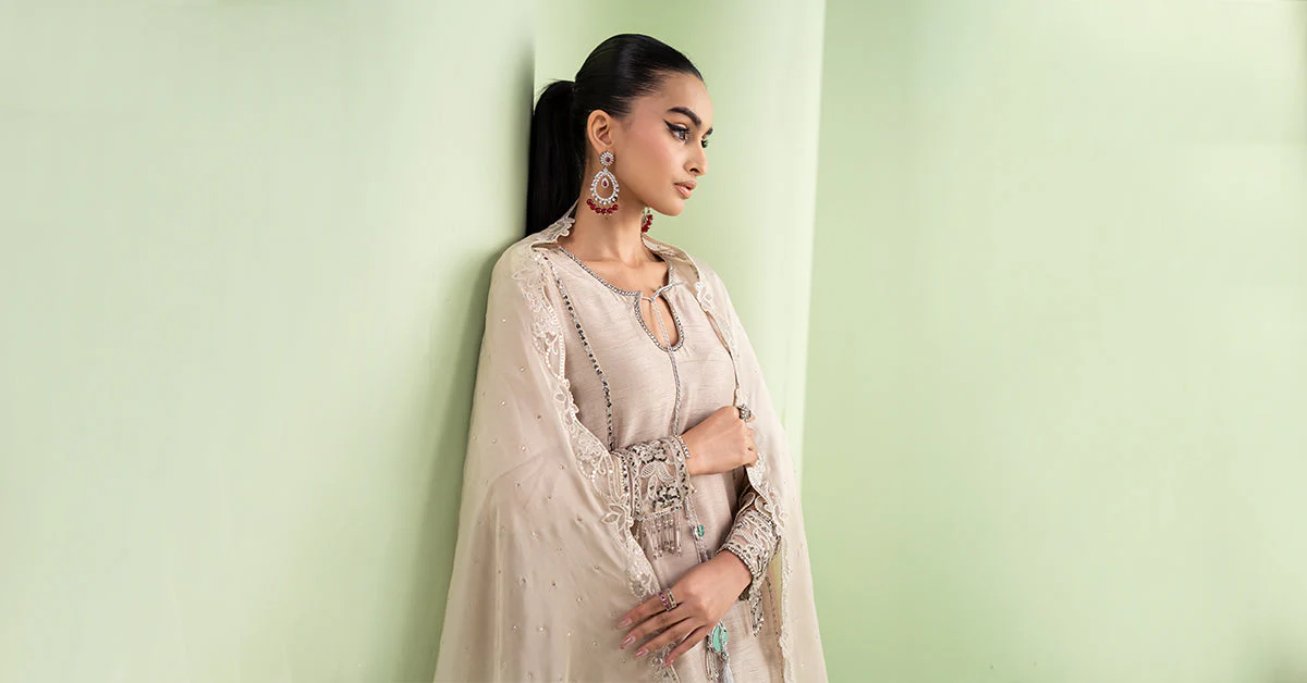 3 Piece Embroidered Raw Silk Suit - Image 8