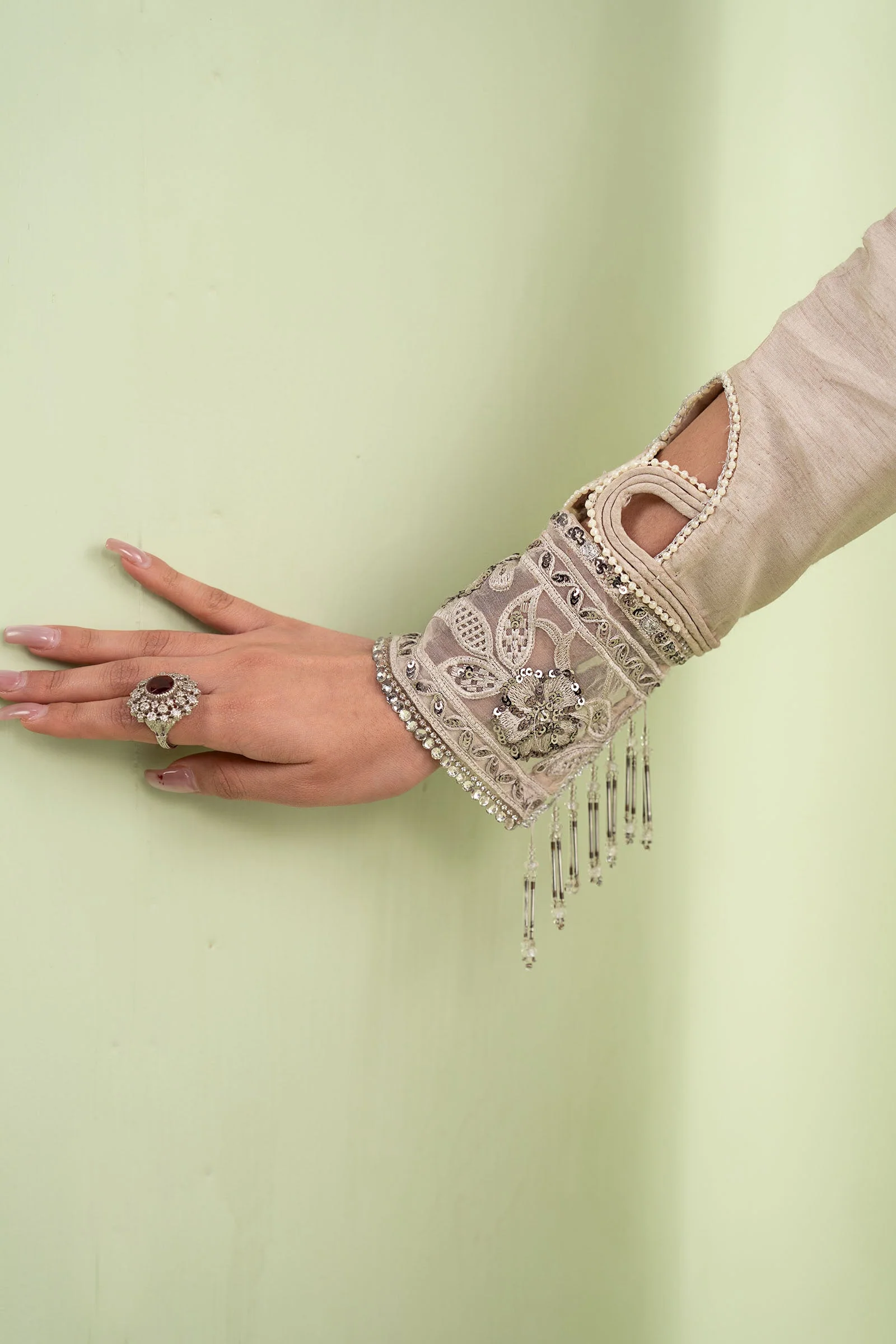 3 Piece Embroidered Raw Silk Suit - Image 5