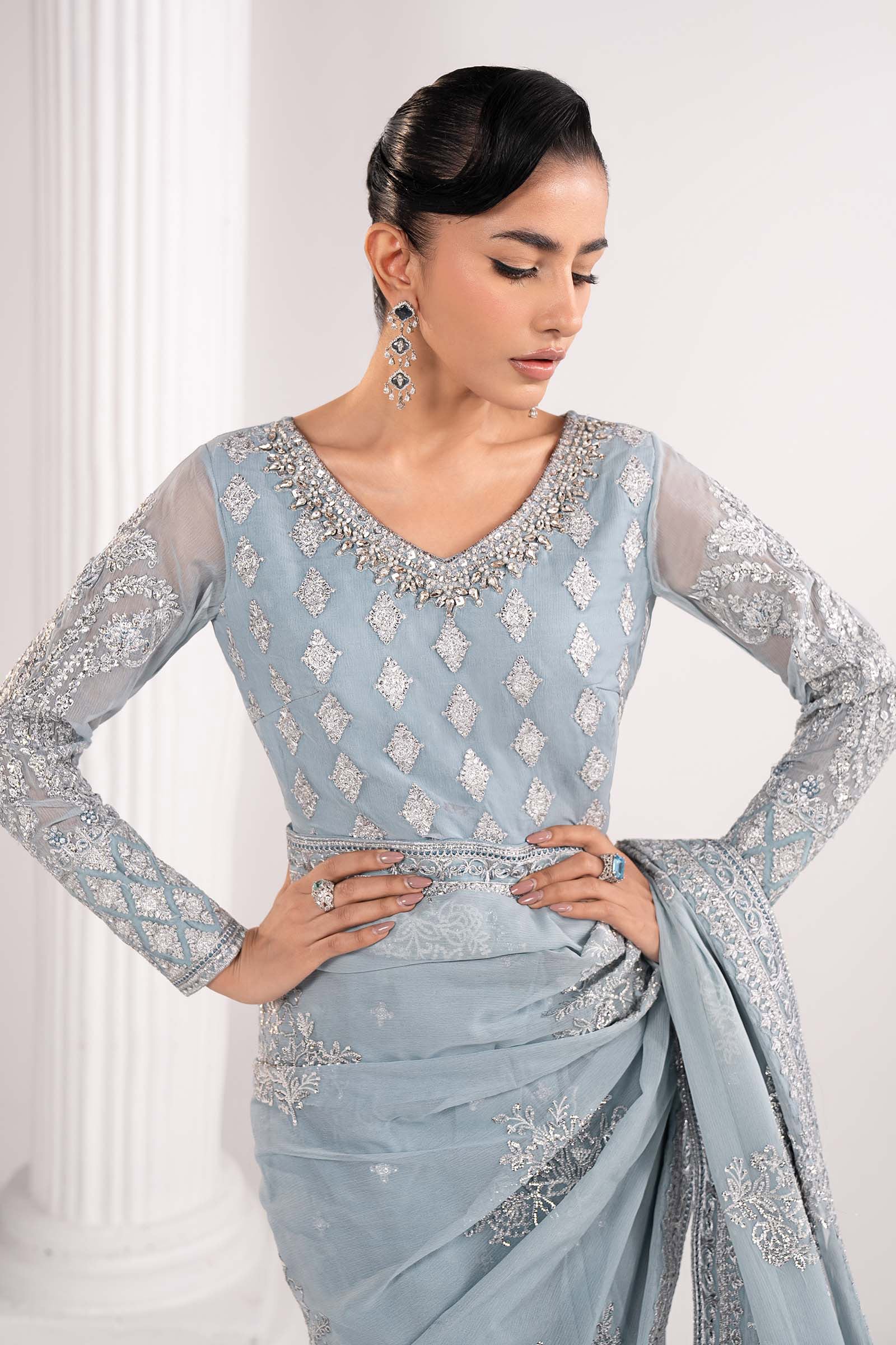 Embroidered Chiffon Saree - Image 2