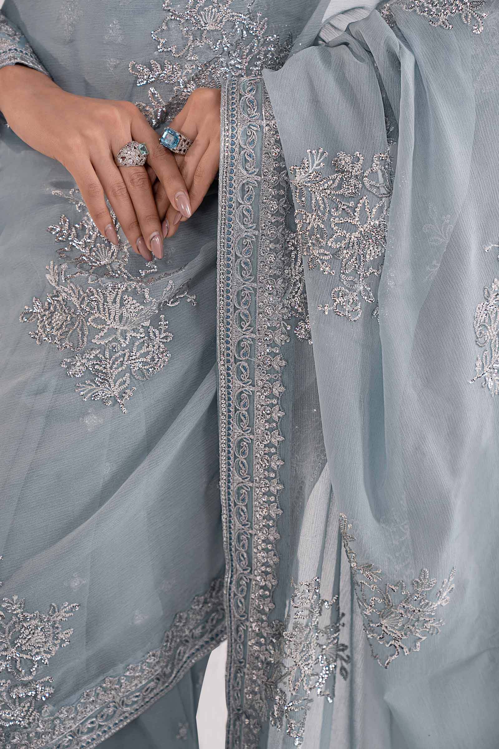 Embroidered Chiffon Saree - Image 4