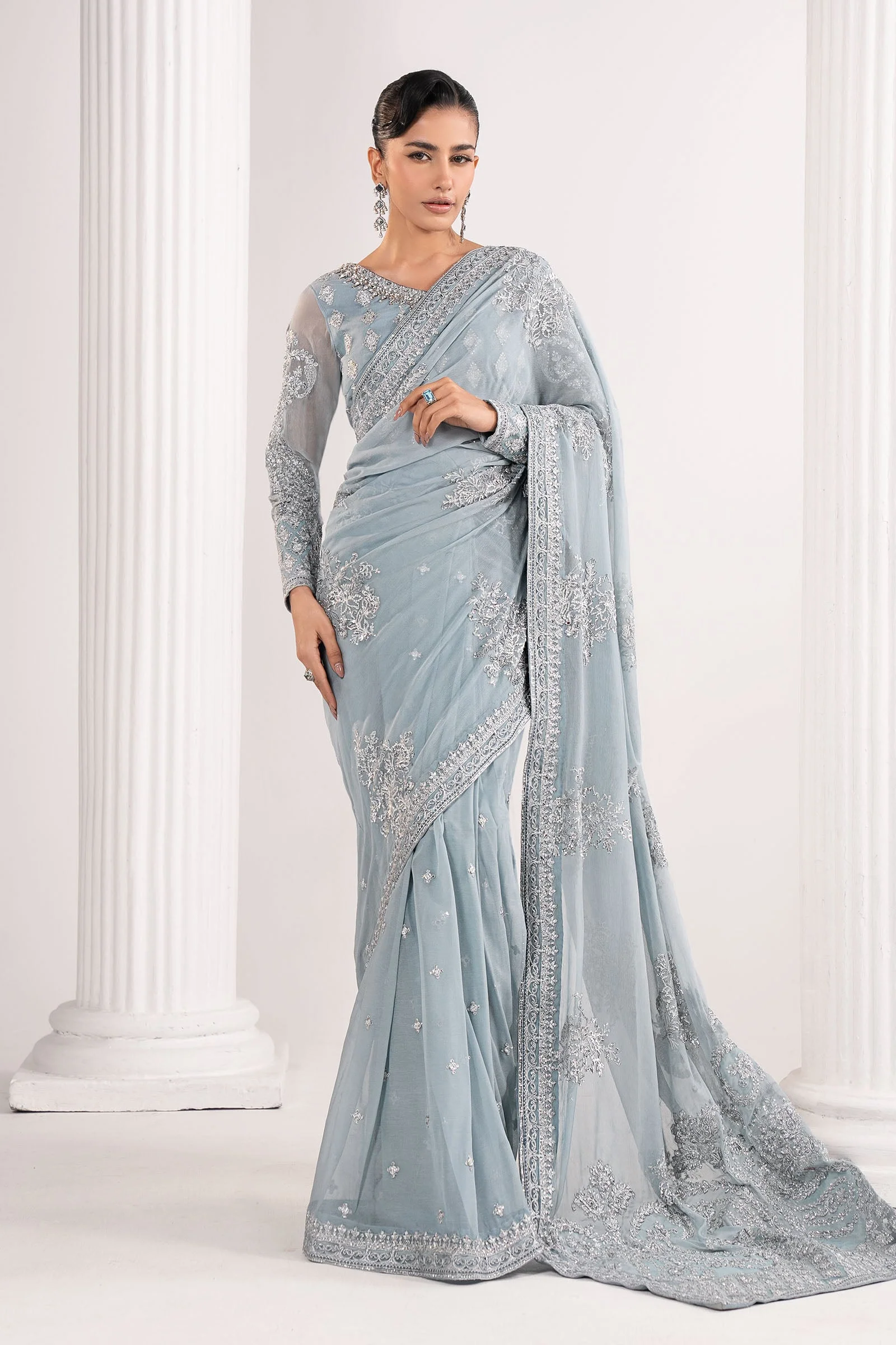 Embroidered Chiffon Saree - Image 6