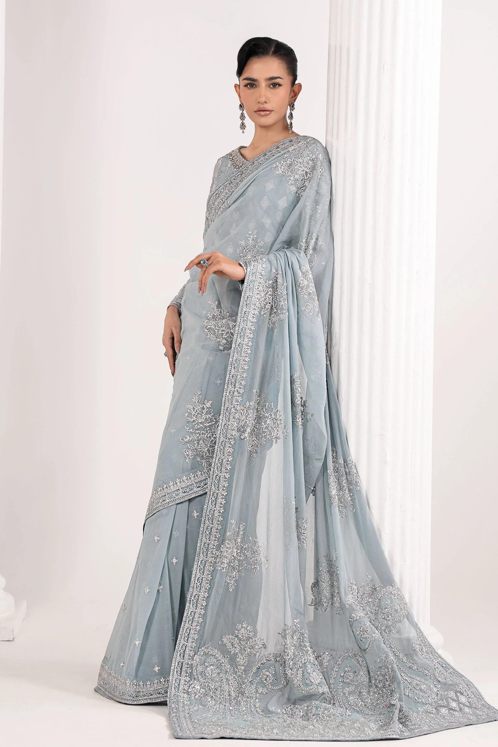 Embroidered Chiffon Saree - Image 7