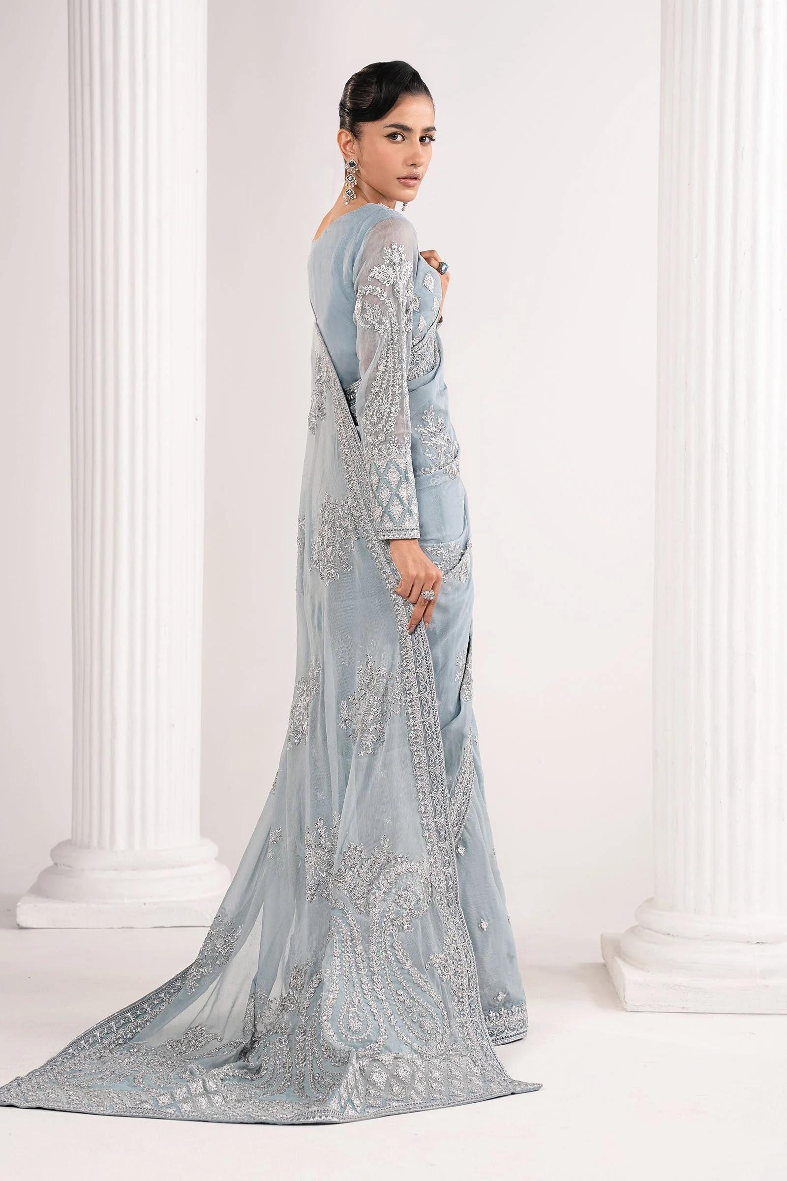 Embroidered Chiffon Saree - Image 8