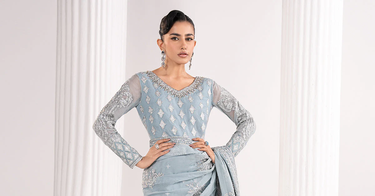 Embroidered Chiffon Saree - Image 9