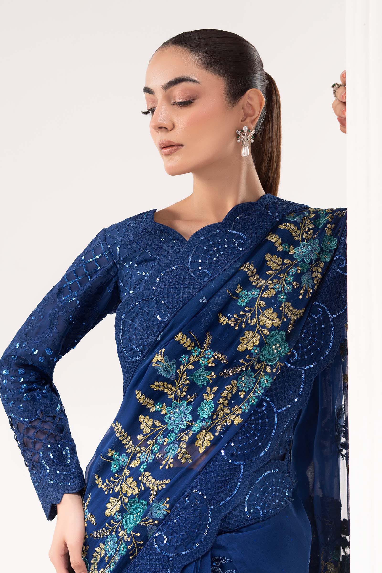 Embroidered Chiffon Saree - Image 2