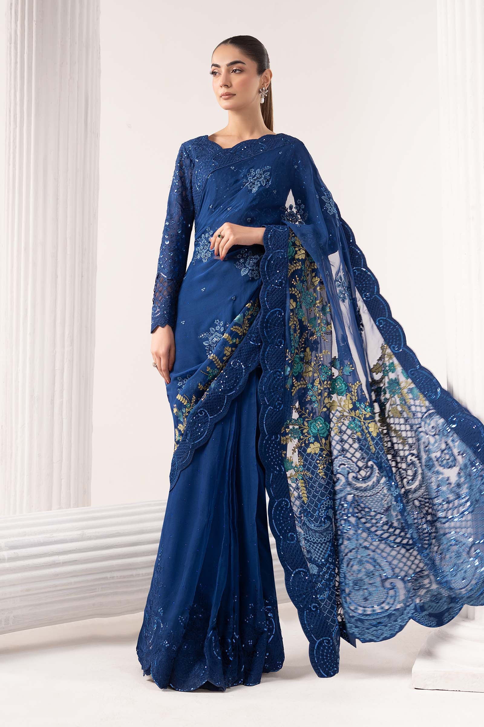 Embroidered Chiffon Saree - Image 3