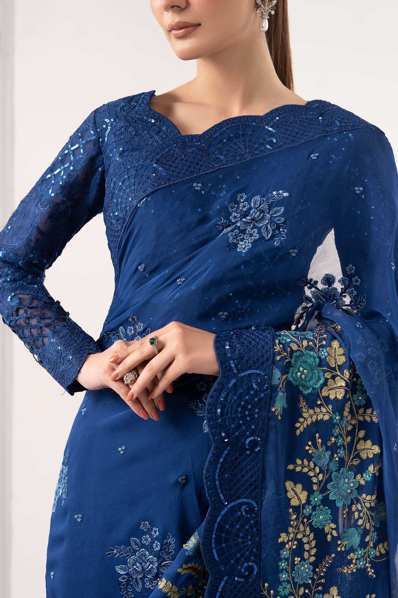 Embroidered Chiffon Saree - Image 4