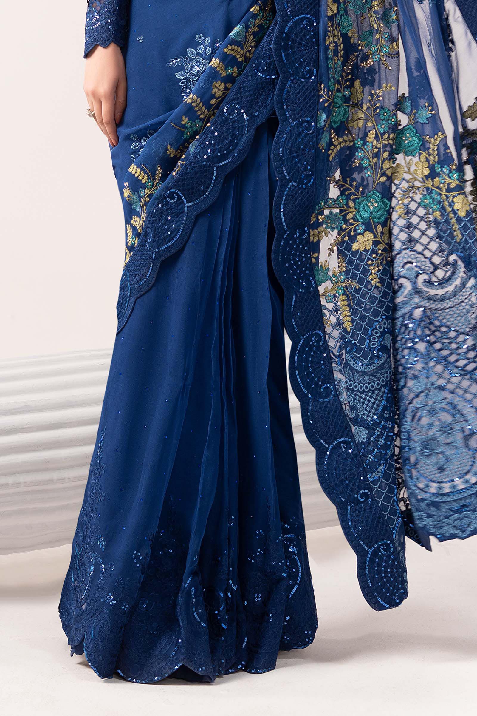 Embroidered Chiffon Saree - Image 5