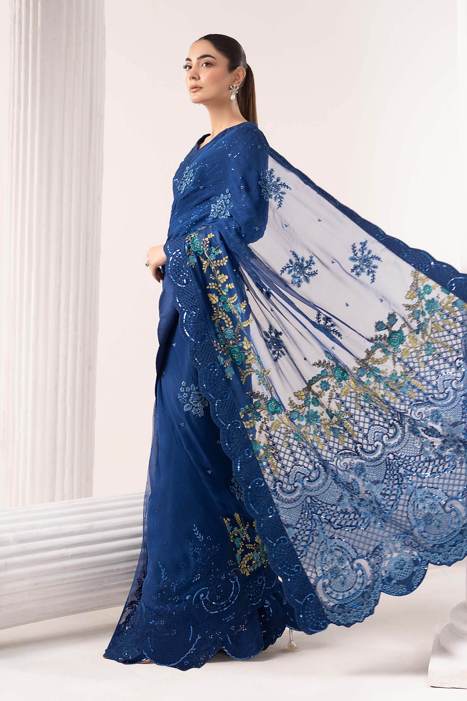 Embroidered Chiffon Saree - Image 6