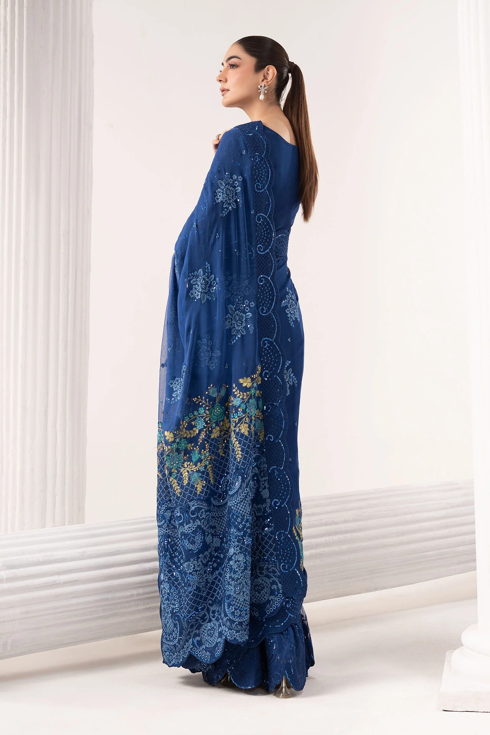 Embroidered Chiffon Saree - Image 7