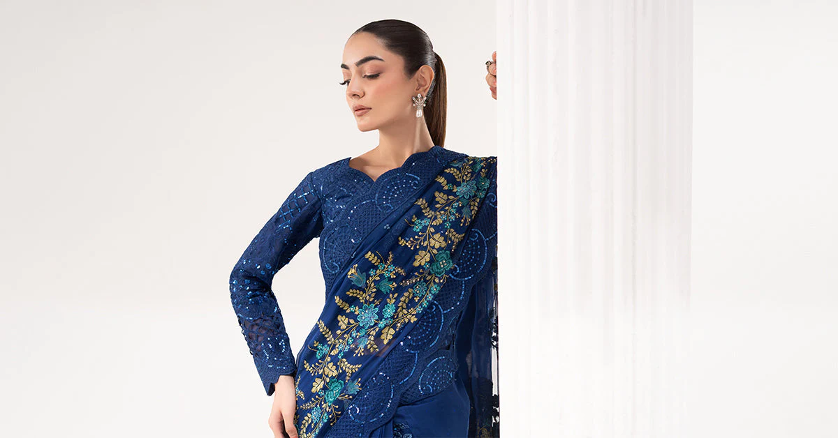 Embroidered Chiffon Saree - Image 8