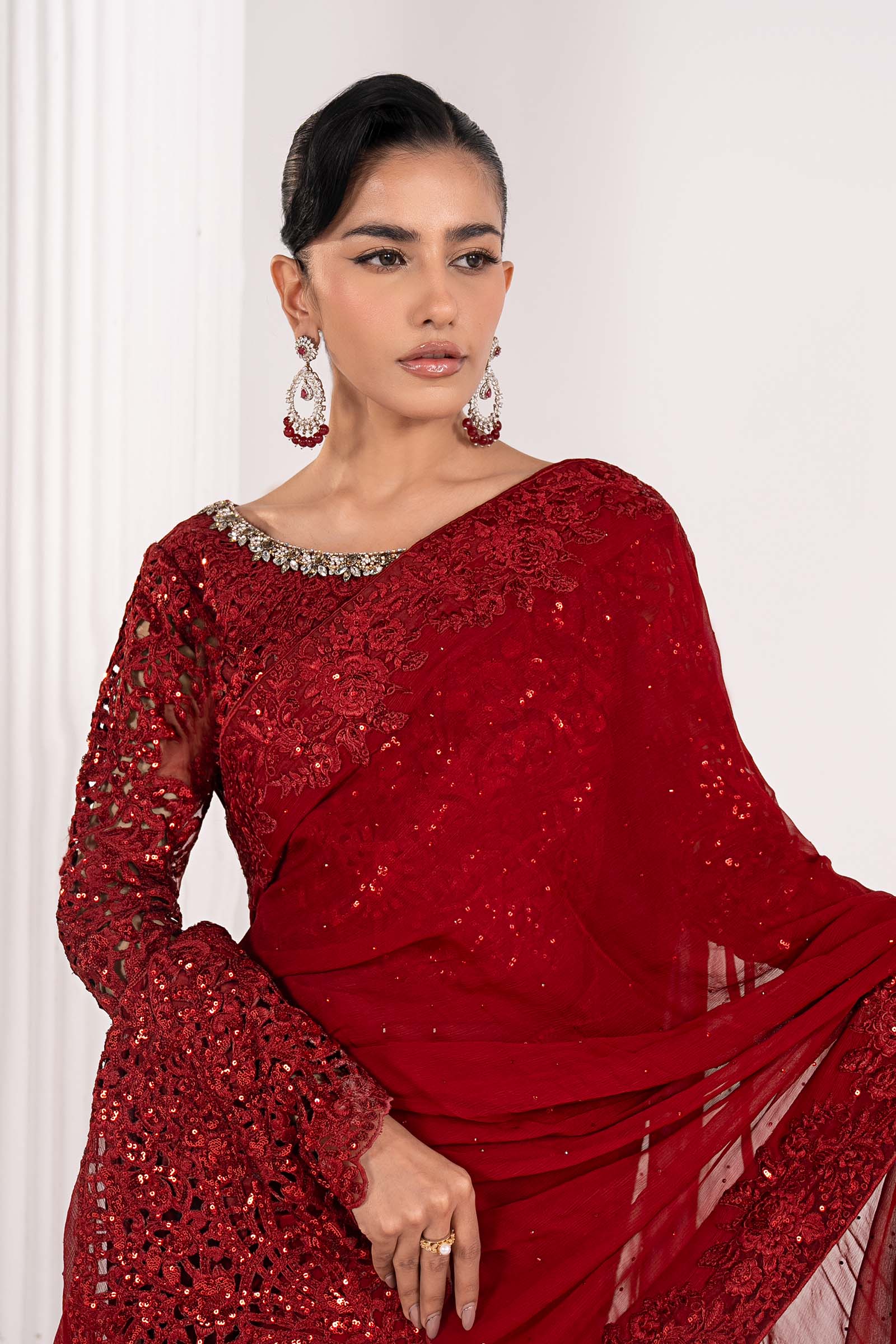 Embroidered Chiffon Saree - Image 2