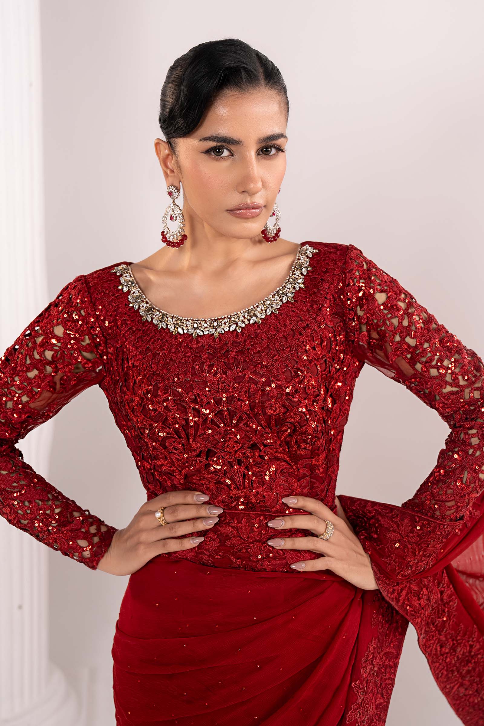 Embroidered Chiffon Saree - Image 3
