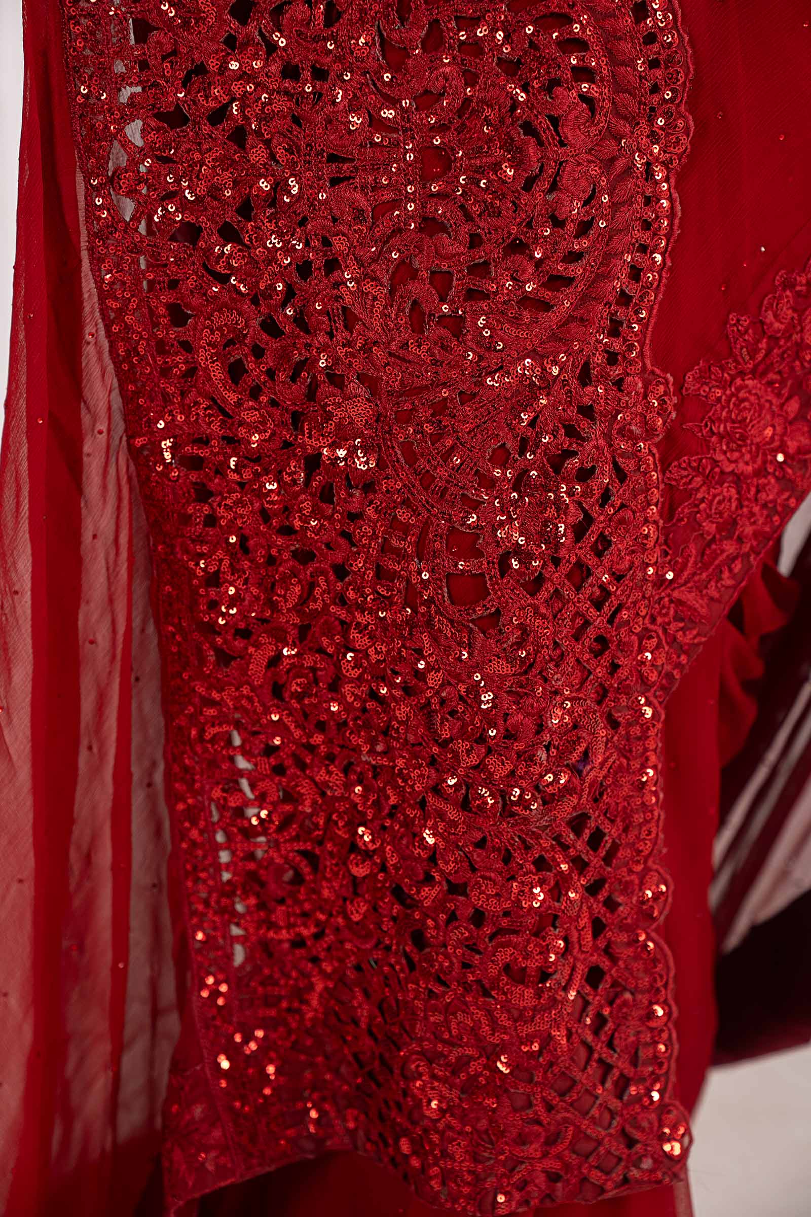 Embroidered Chiffon Saree - Image 5