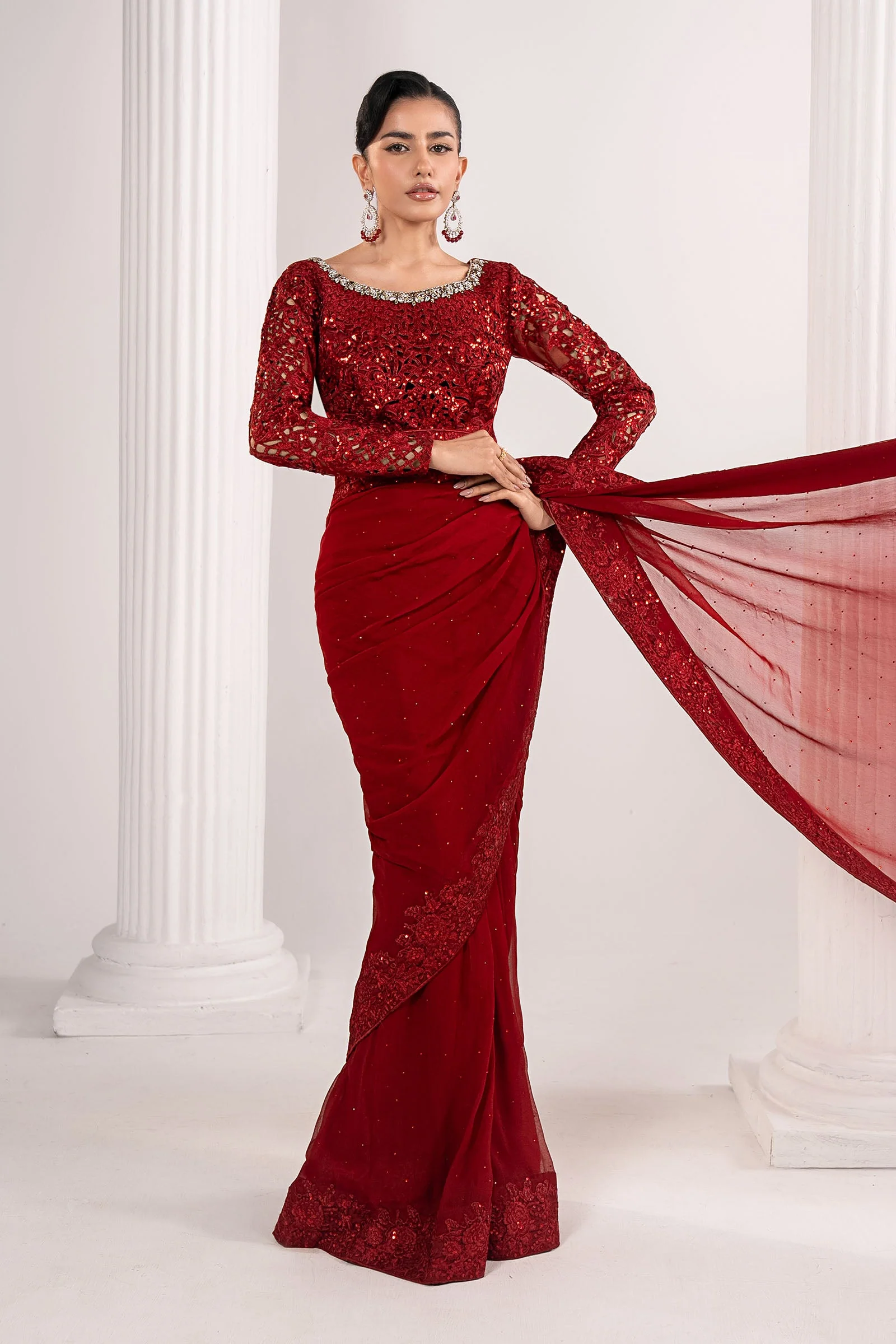 Embroidered Chiffon Saree - Image 7