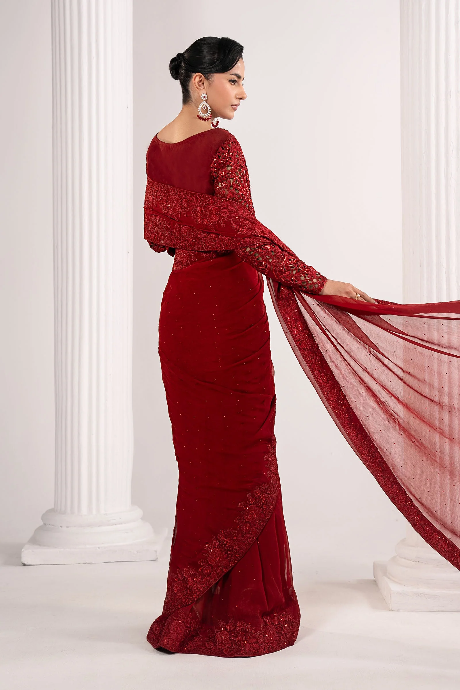 Embroidered Chiffon Saree - Image 9