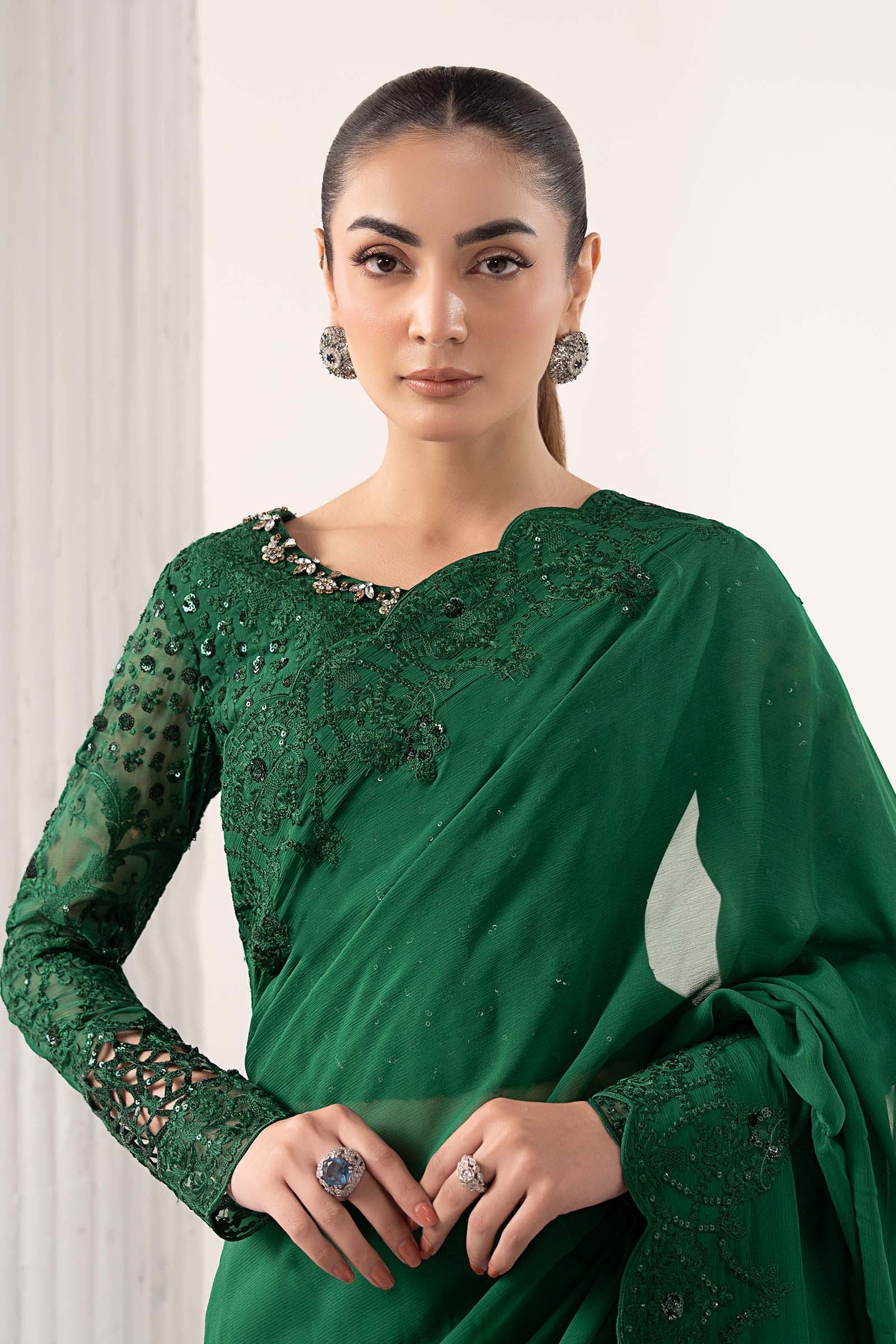 Embroidered Chiffon Saree - Image 2