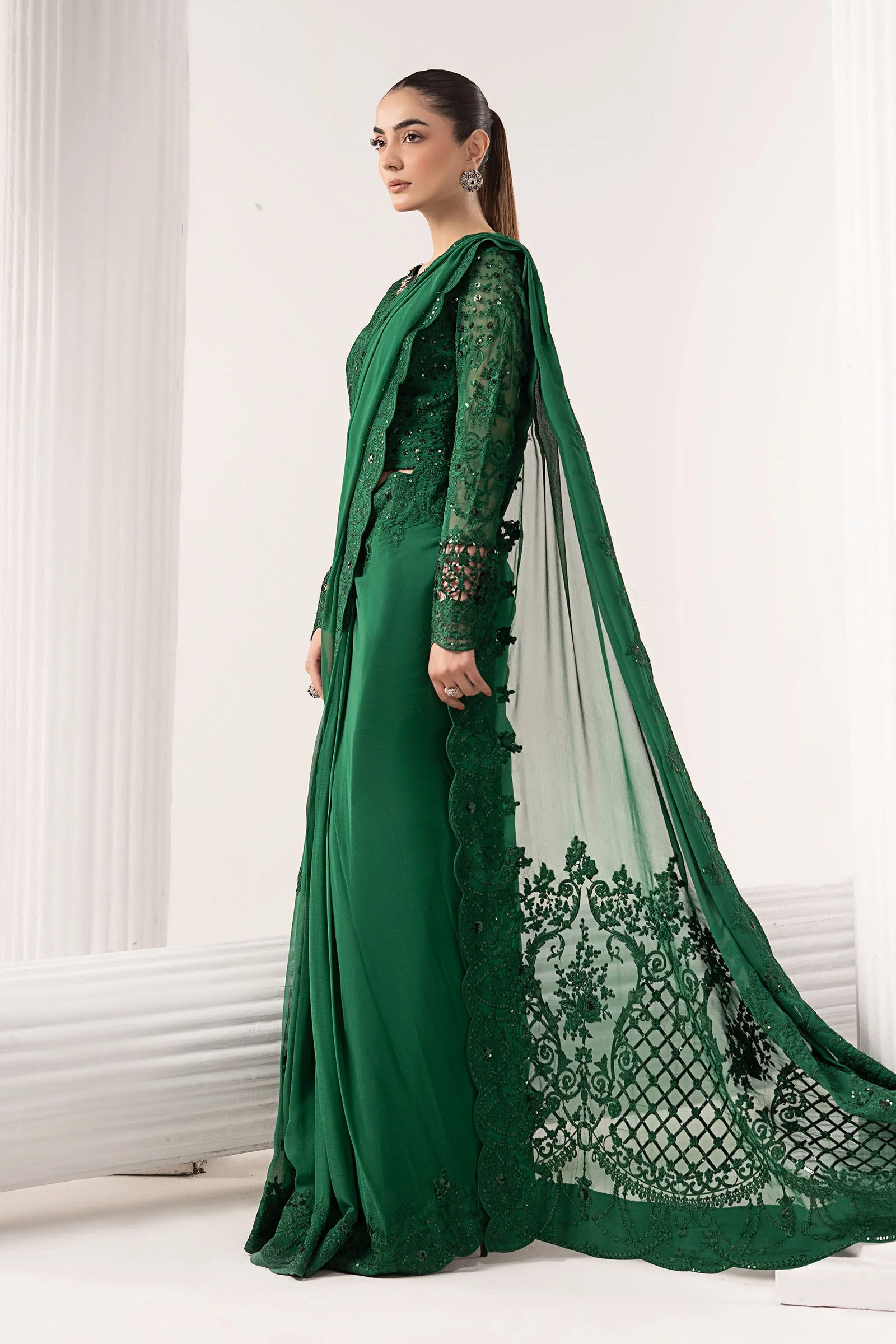 Embroidered Chiffon Saree - Image 9
