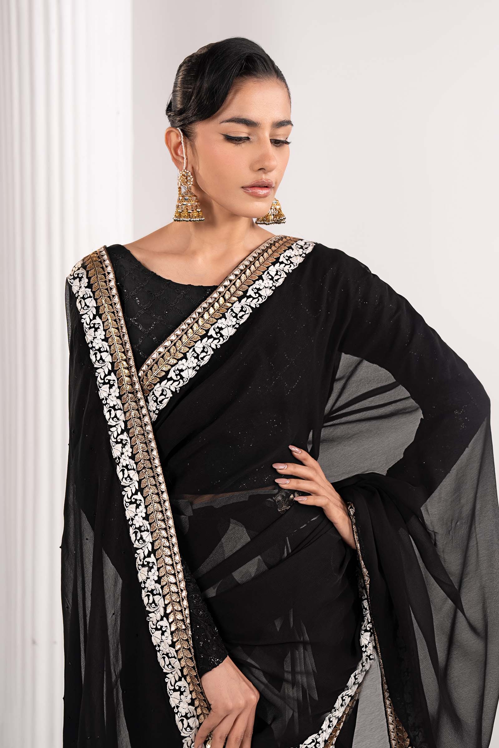 Embroidered Chiffon Saree - Image 2