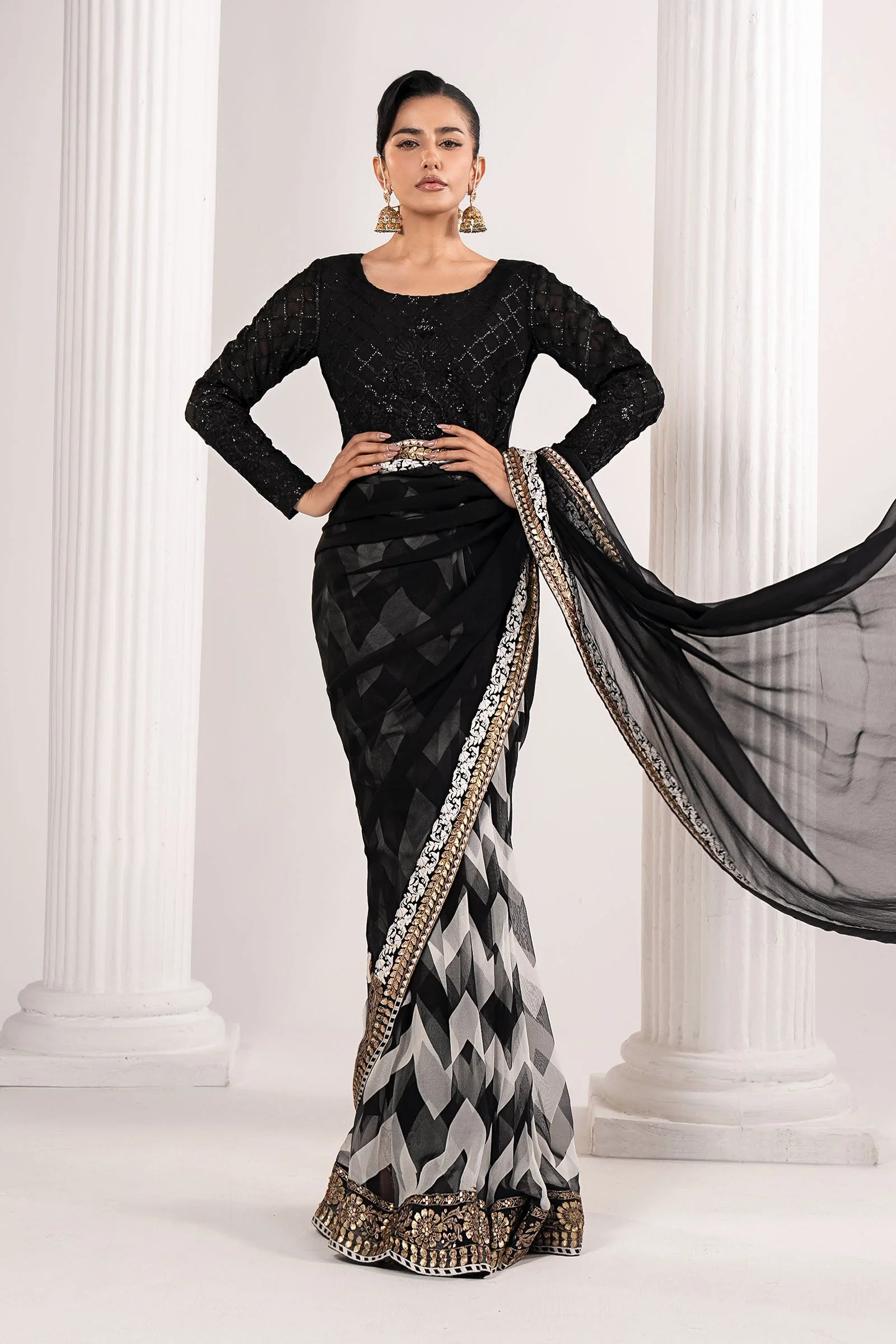 Embroidered Chiffon Saree - Image 3