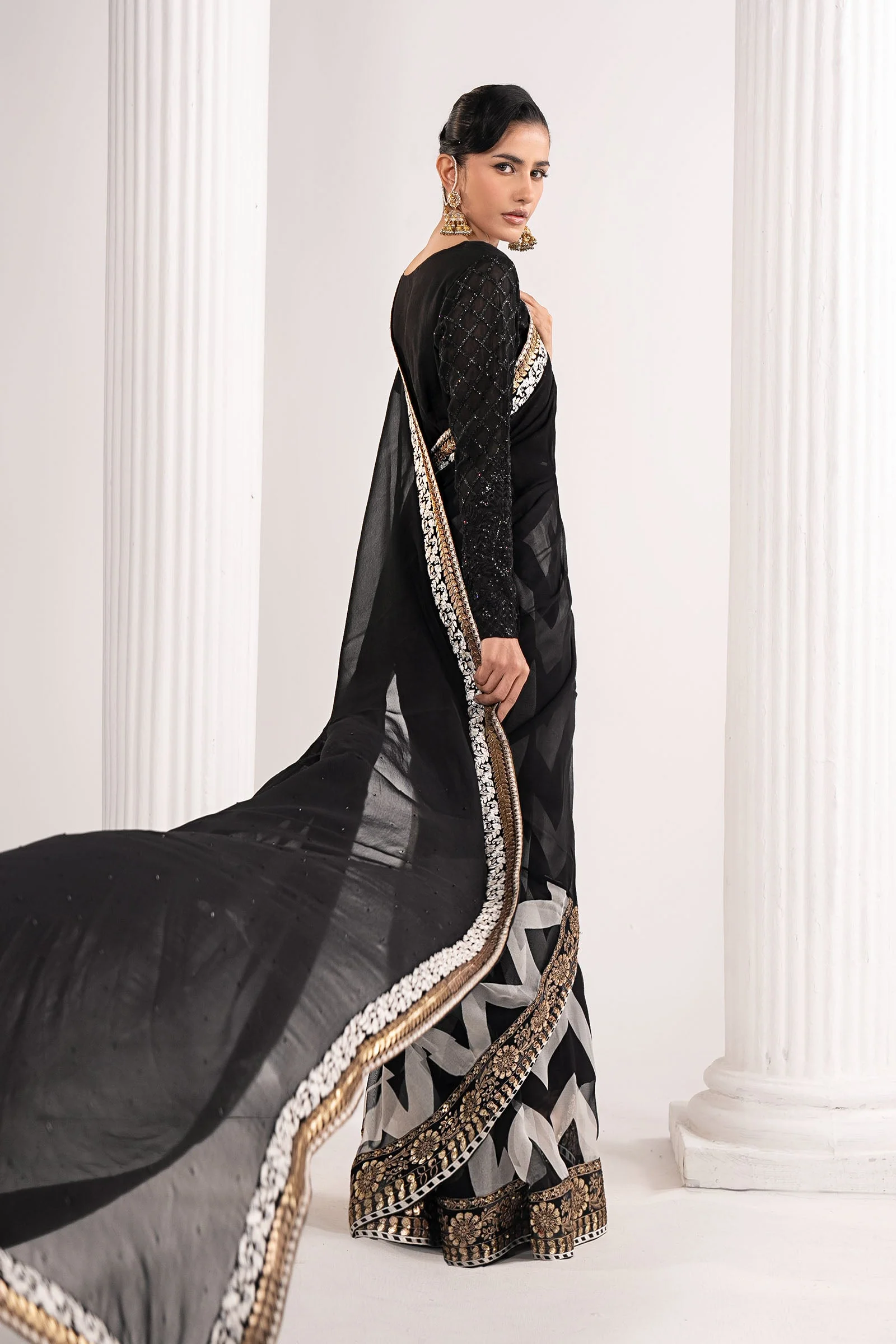Embroidered Chiffon Saree - Image 7