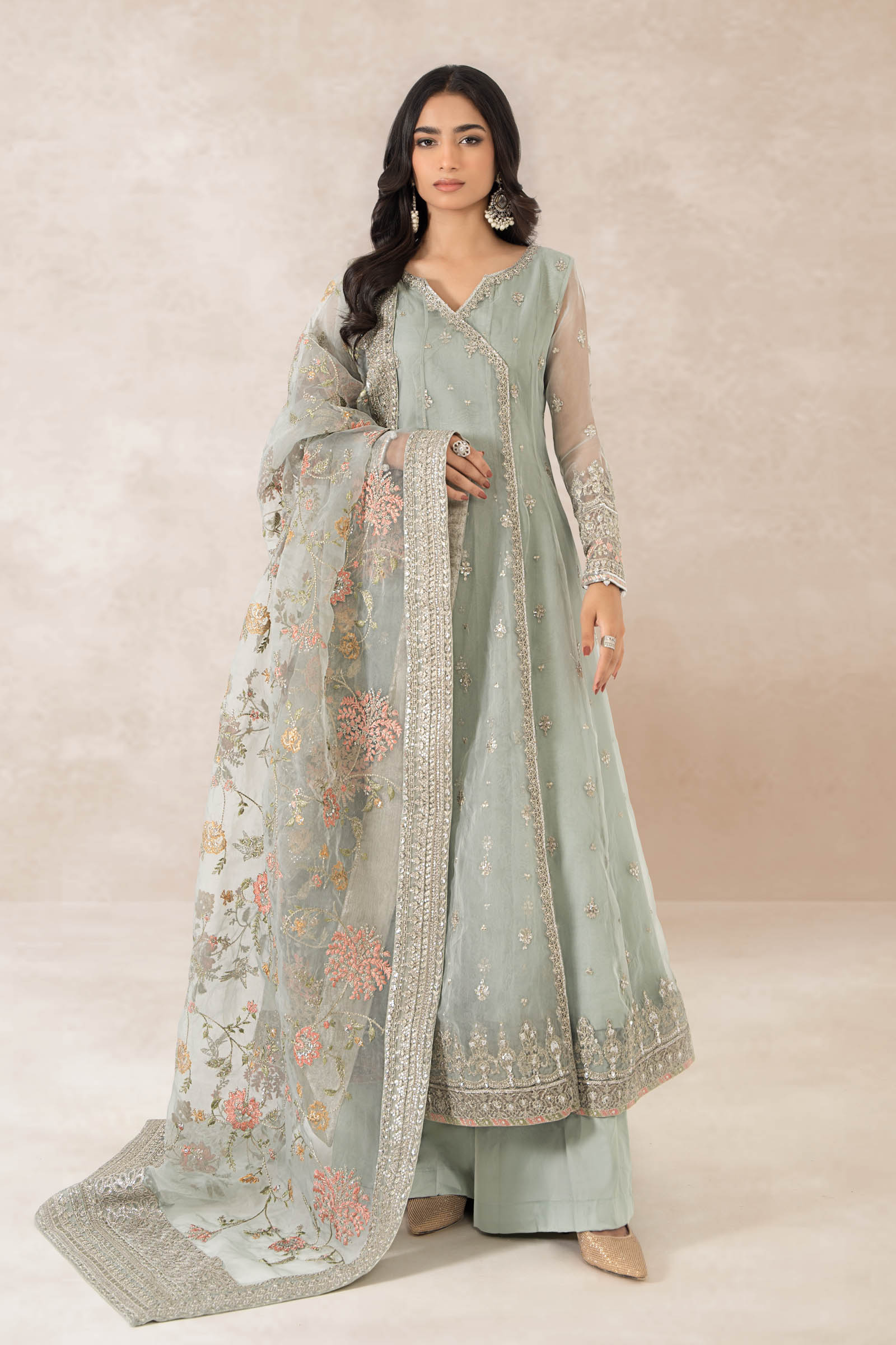 3 Piece Embroidered Organza Suit