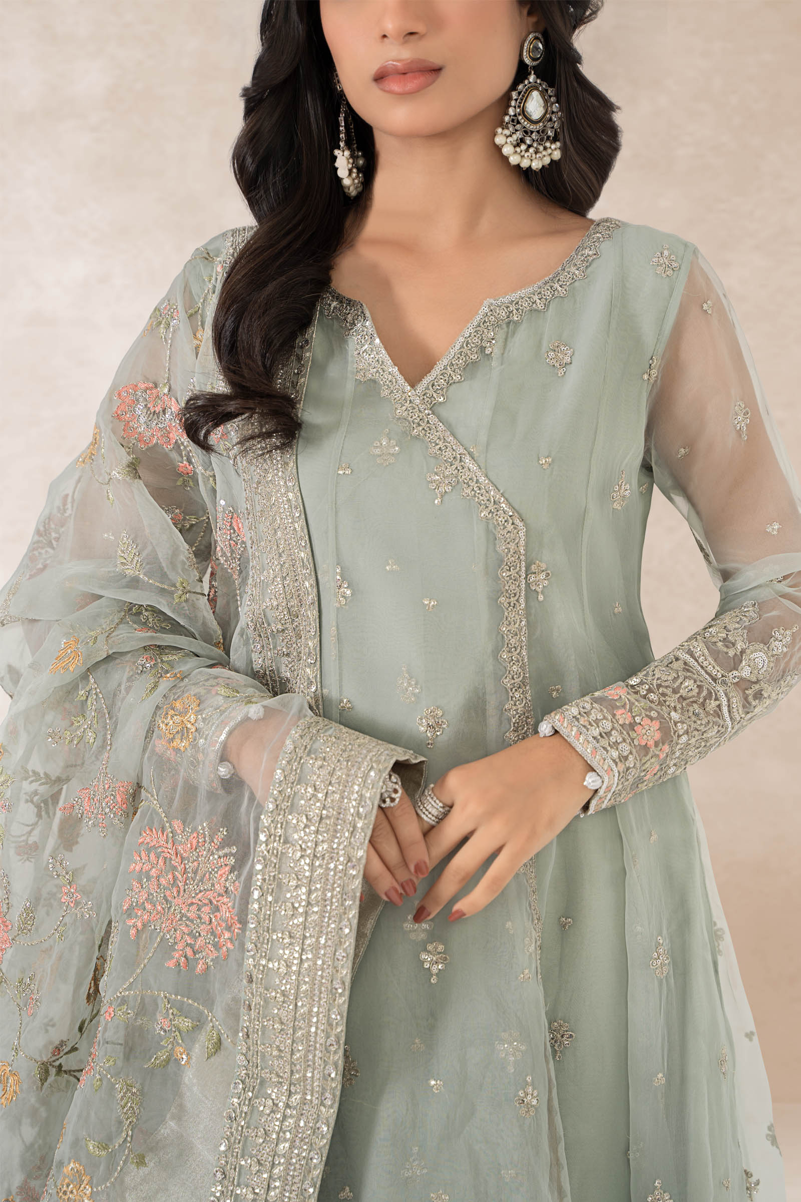 3 Piece Embroidered Organza Suit - Image 4