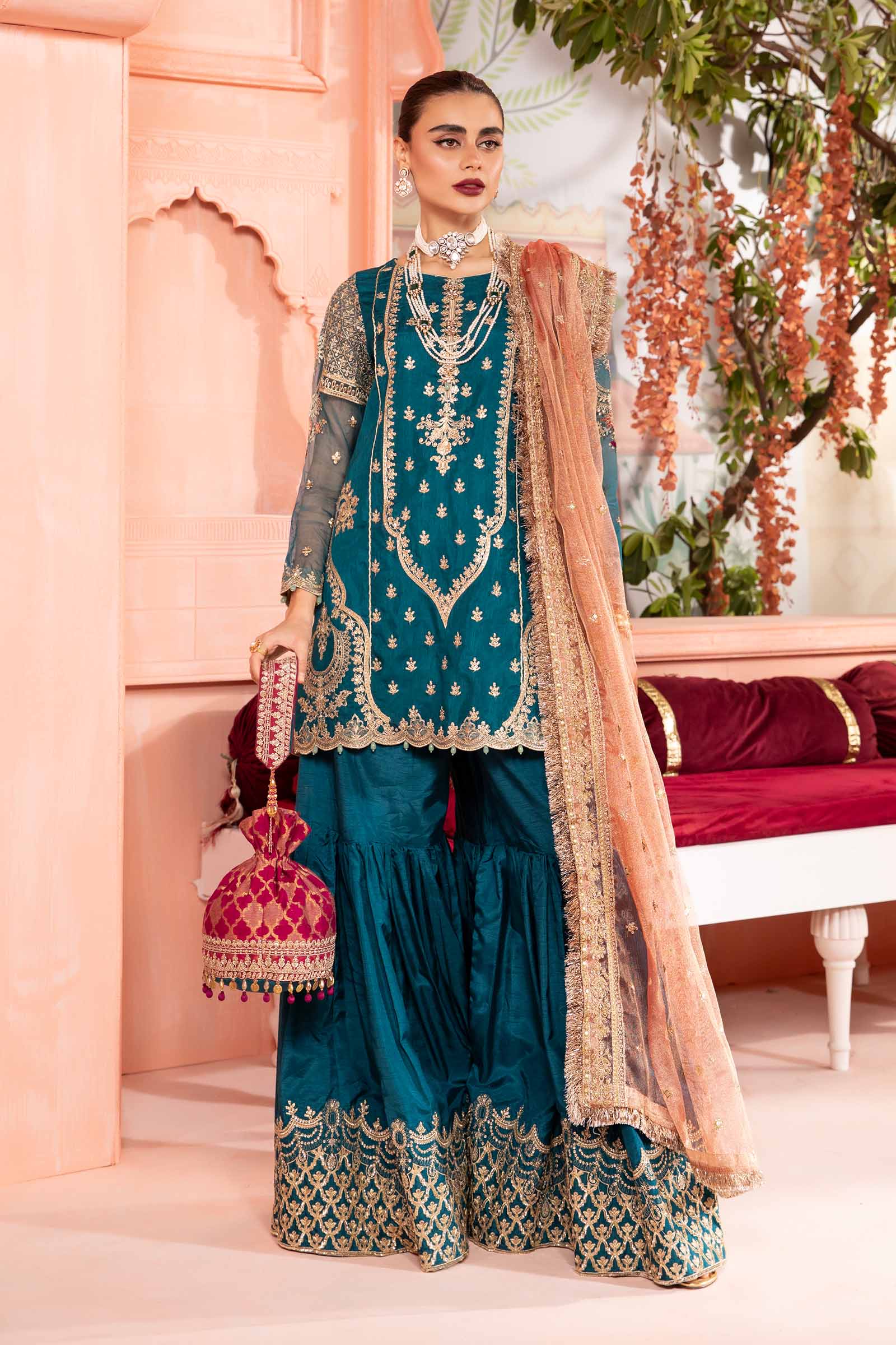 3 Piece Embroidered Bamber Raw Silk Suit